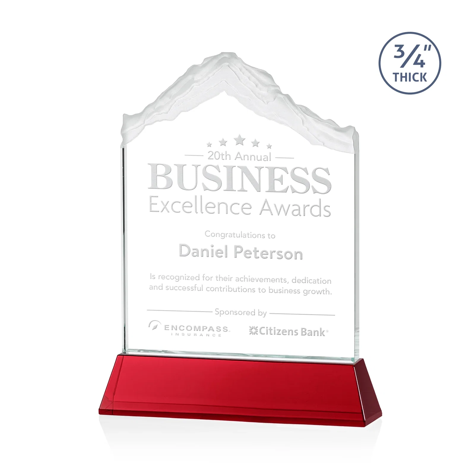 Personalized Starfire Crystal Mountain Peak Award with Second Etch Option, awards for company anniversary events