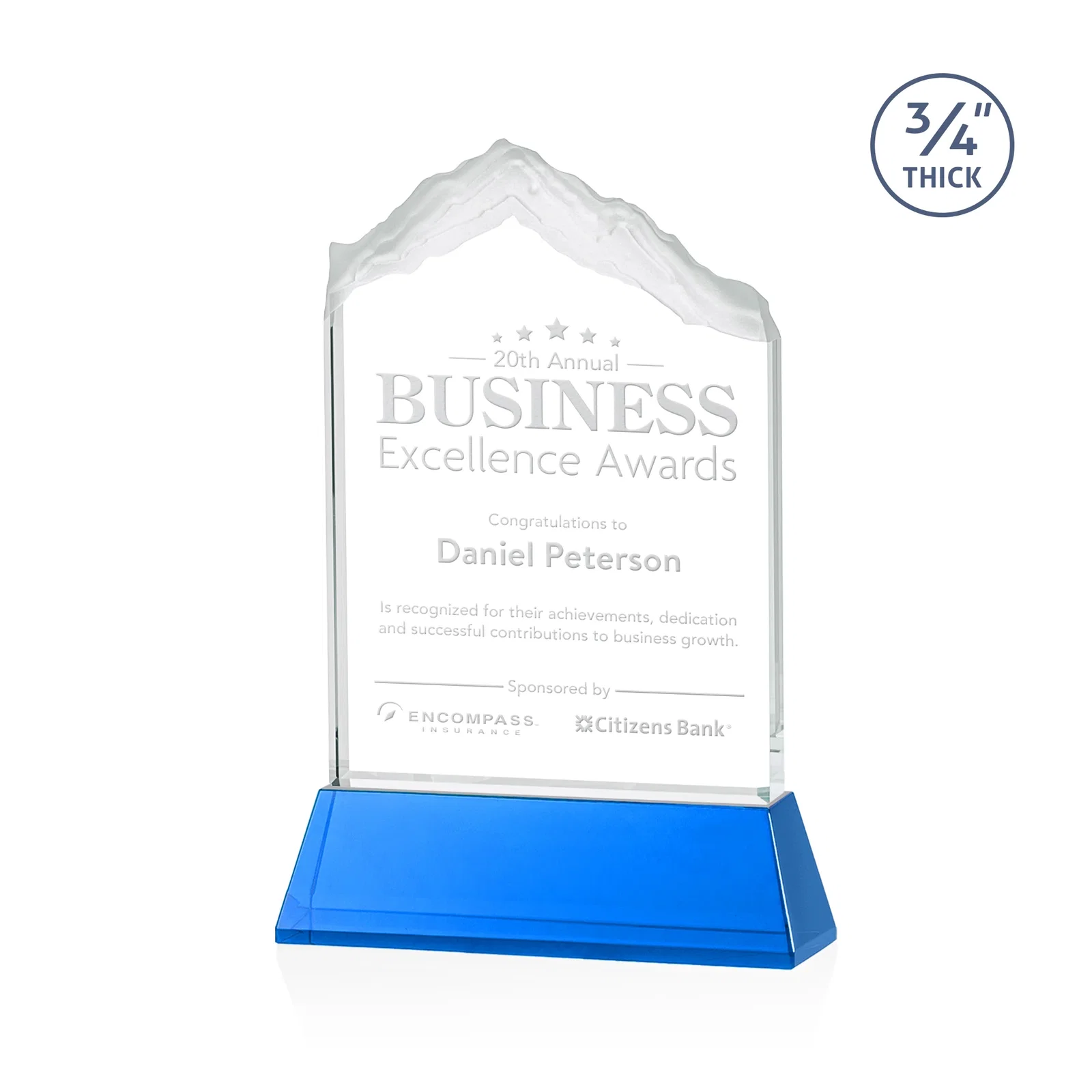 Promotional Starfire Crystal Mountain Peak Award with Second Etch Option, awards for service anniversary gifts