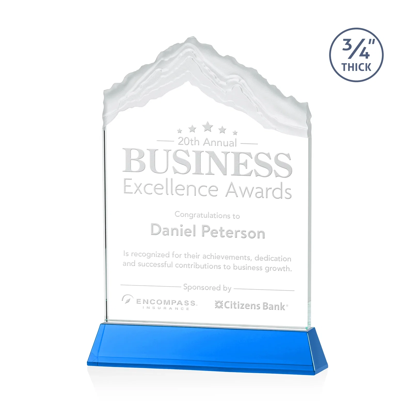 Promotional Starfire Crystal Mountain Peak Award with Second Etch Option, awards for retirement presentations