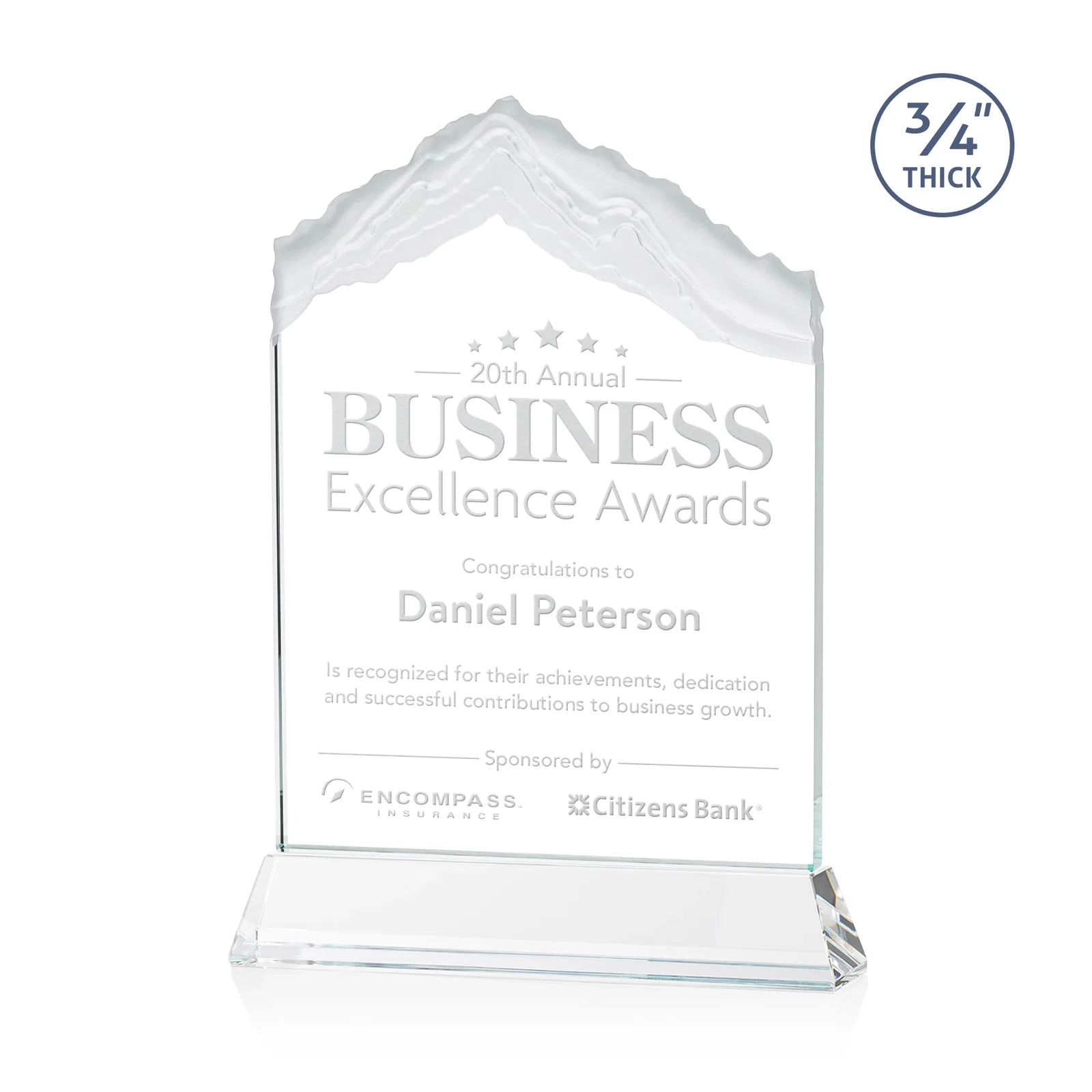 Custom Starfire Crystal Mountain Peak Award with Second Etch Option, awards for sales achievement awards