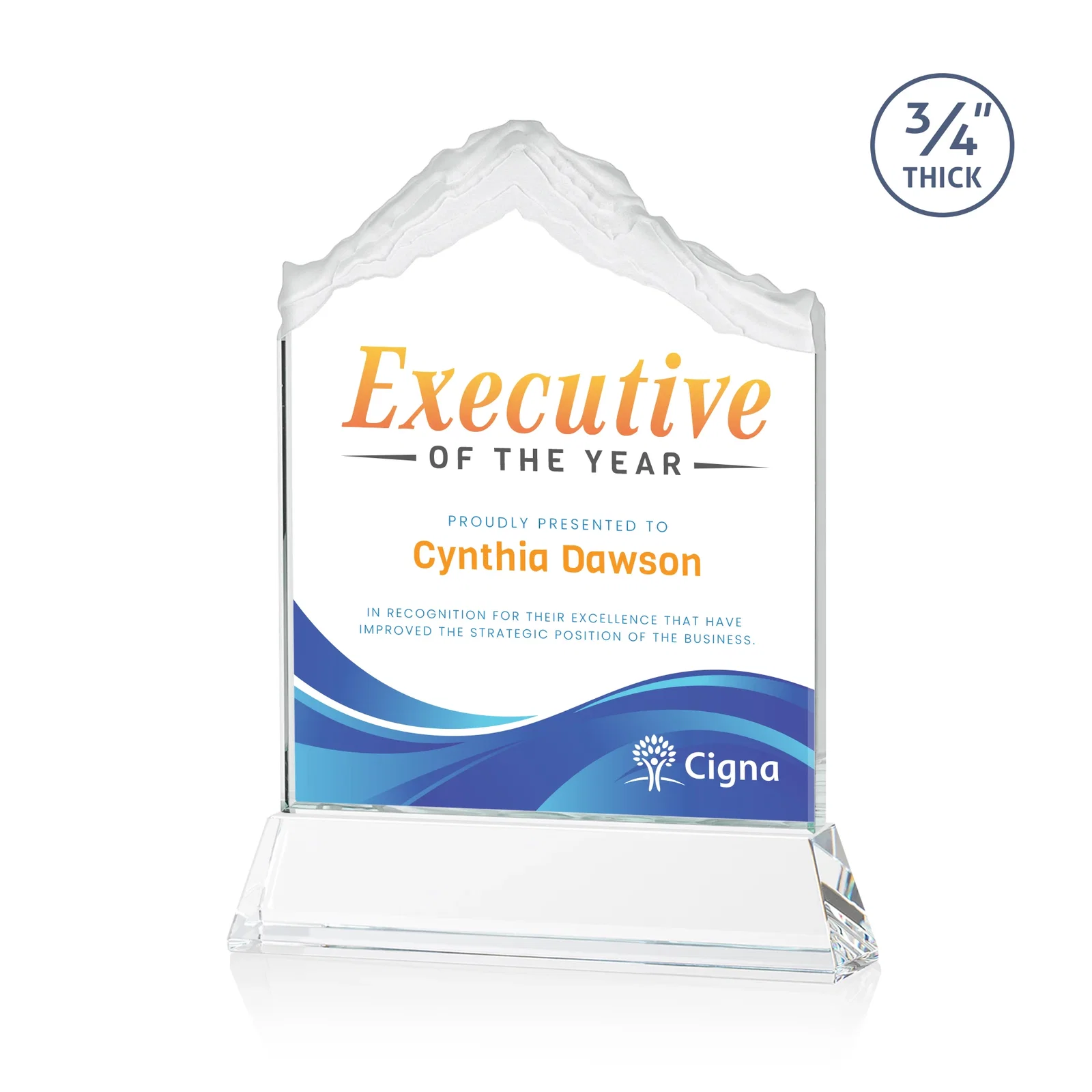 Promotional Starfire Crystal Mountain Peak Award with Second Etch Option, awards for company anniversary events