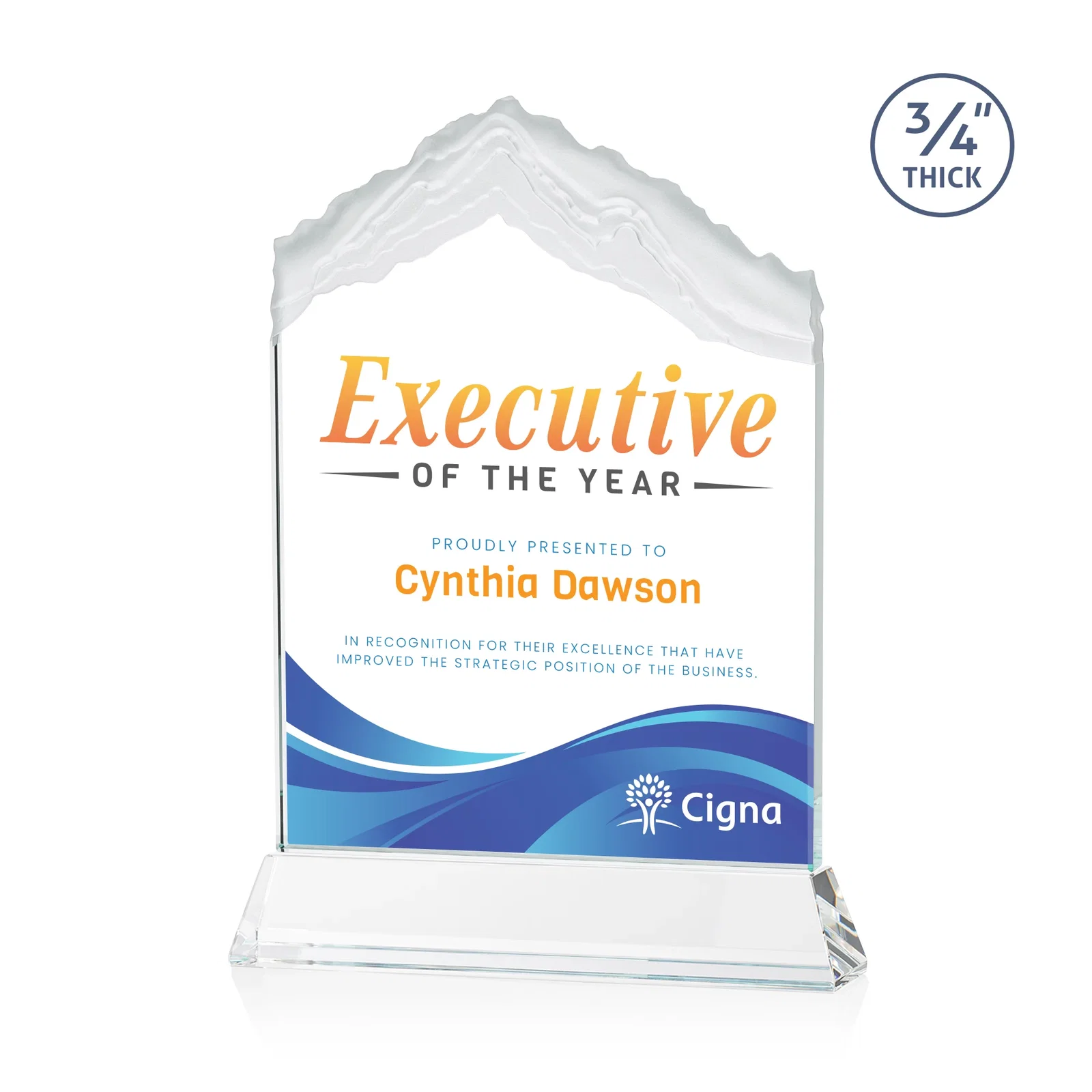 Branded Starfire Crystal Mountain Peak Award with Second Etch Option, awards for employee recognition