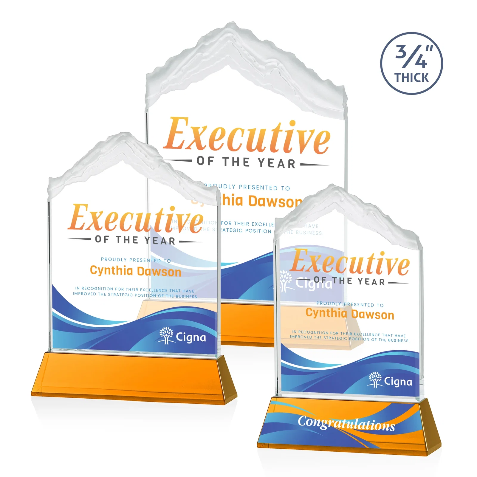 Branded Starfire Crystal Mountain Peak Award with Second Etch Option, awards for corporate award ceremonies