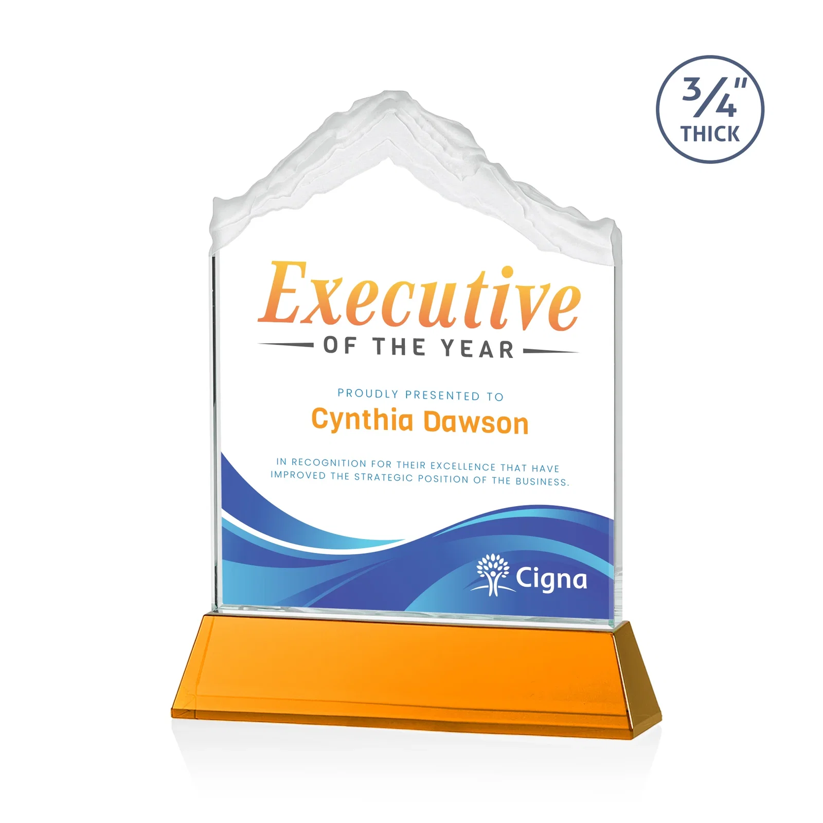 Branded Starfire Crystal Mountain Peak Award with Second Etch Option, awards for sales achievement awards