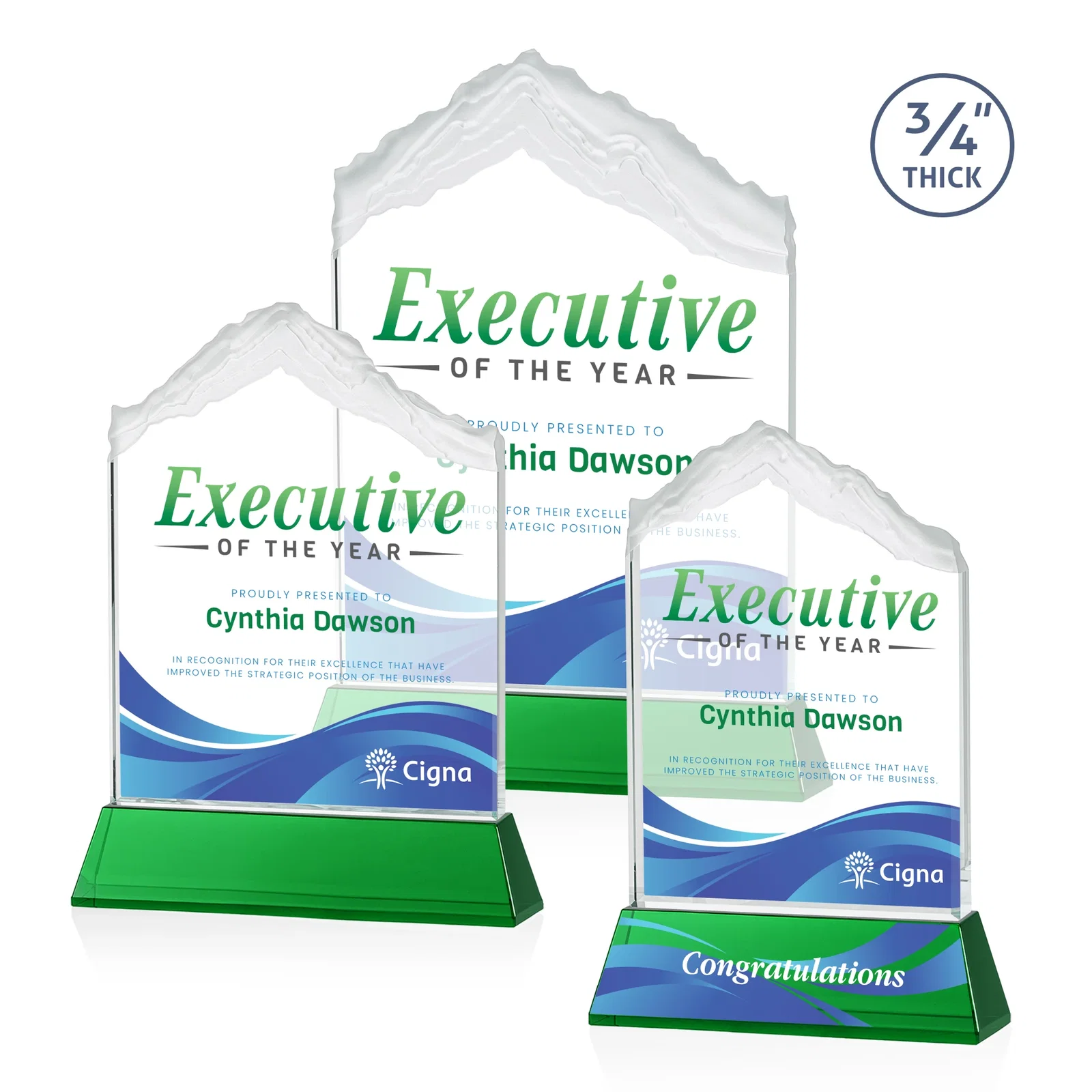 Branded Starfire Crystal Mountain Peak Award with Second Etch Option, awards for team milestone celebrations
