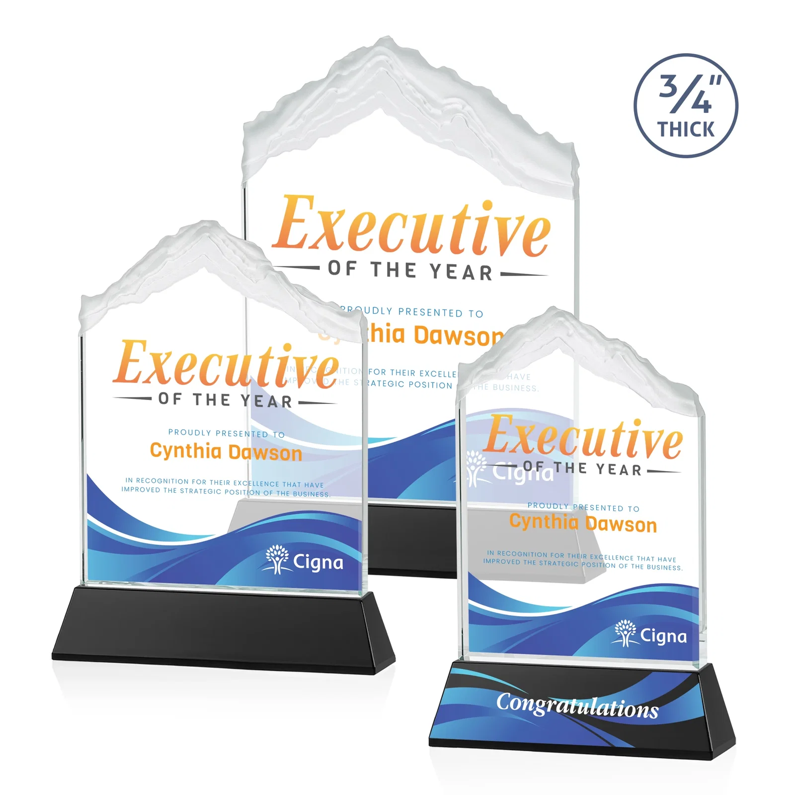 Branded Starfire Crystal Mountain Peak Award with Second Etch Option, awards for volunteer appreciation