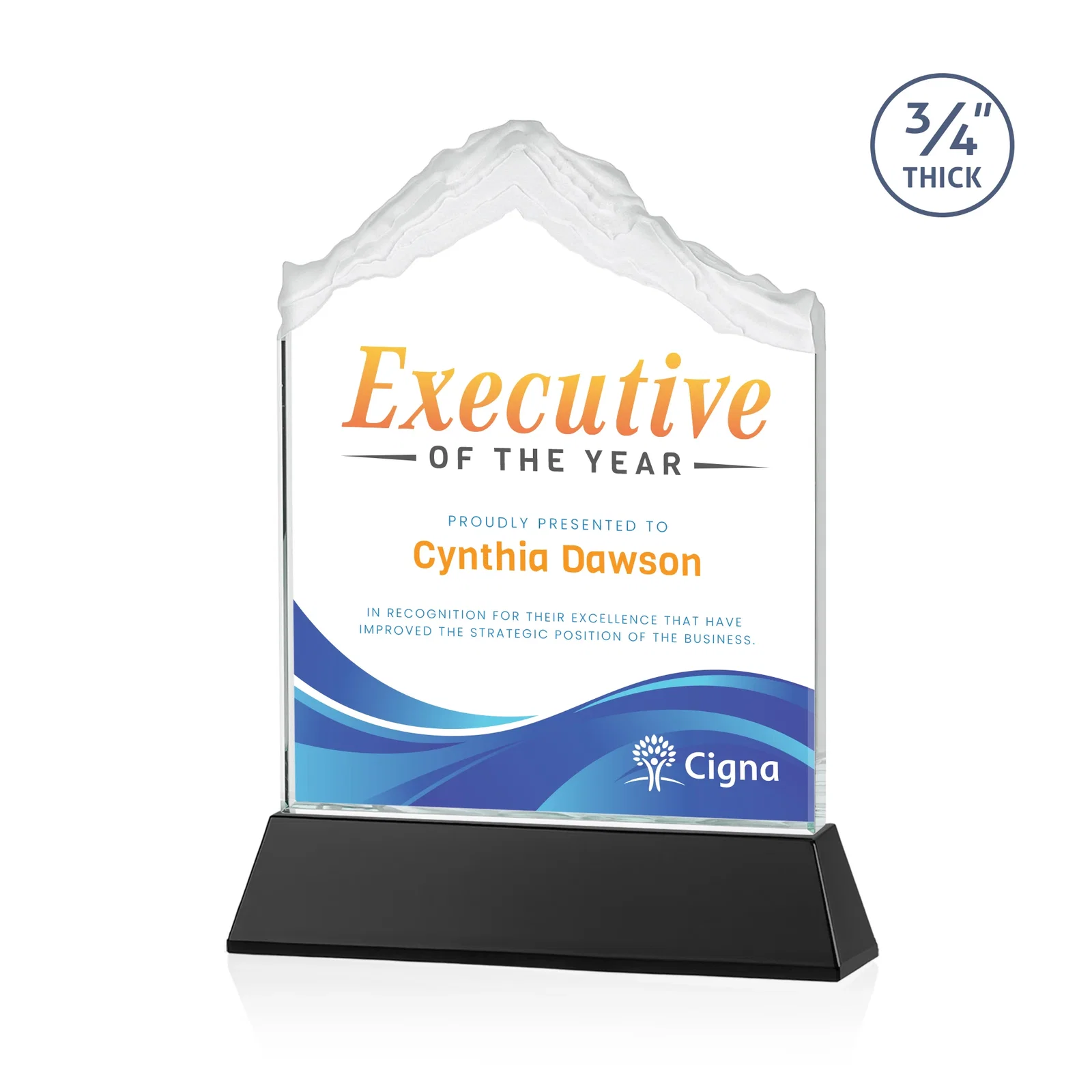 Branded Starfire Crystal Mountain Peak Award with Second Etch Option, awards for company anniversary events
