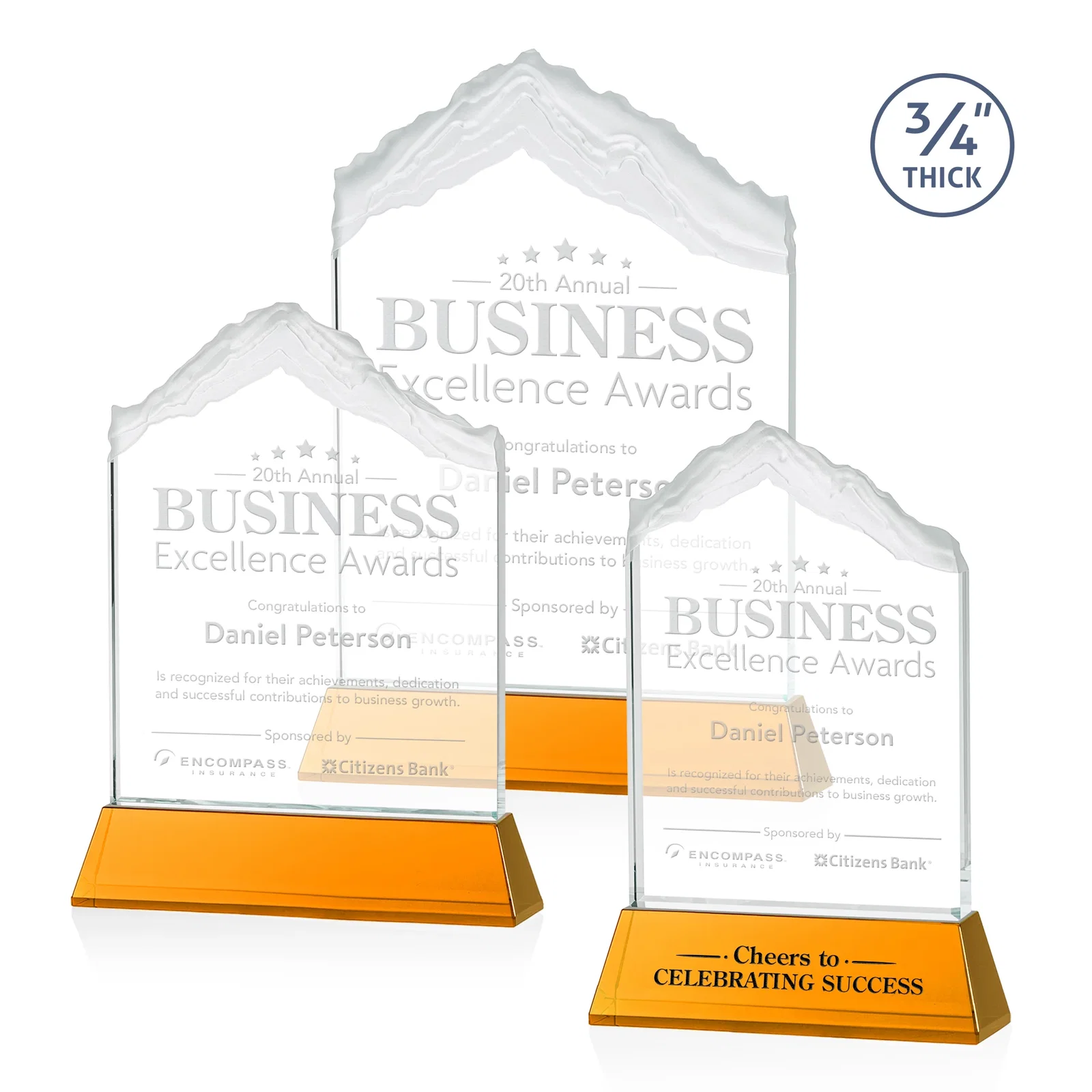 Custom Starfire Crystal Mountain Peak Award with Second Etch Option, awards for team milestone celebrations