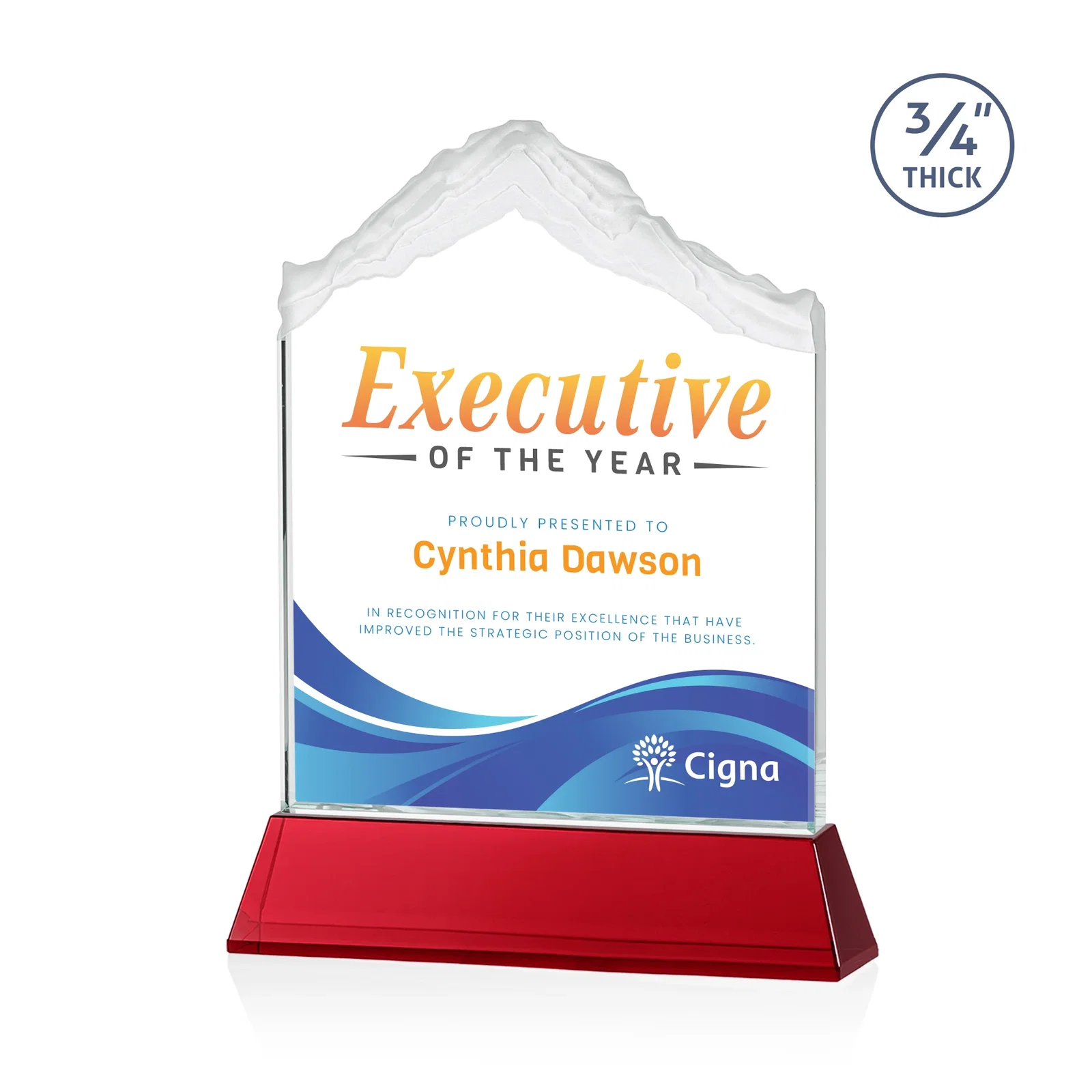 Custom printed Starfire Crystal Mountain Peak Award with Second Etch Option, awards for graduation ceremonies