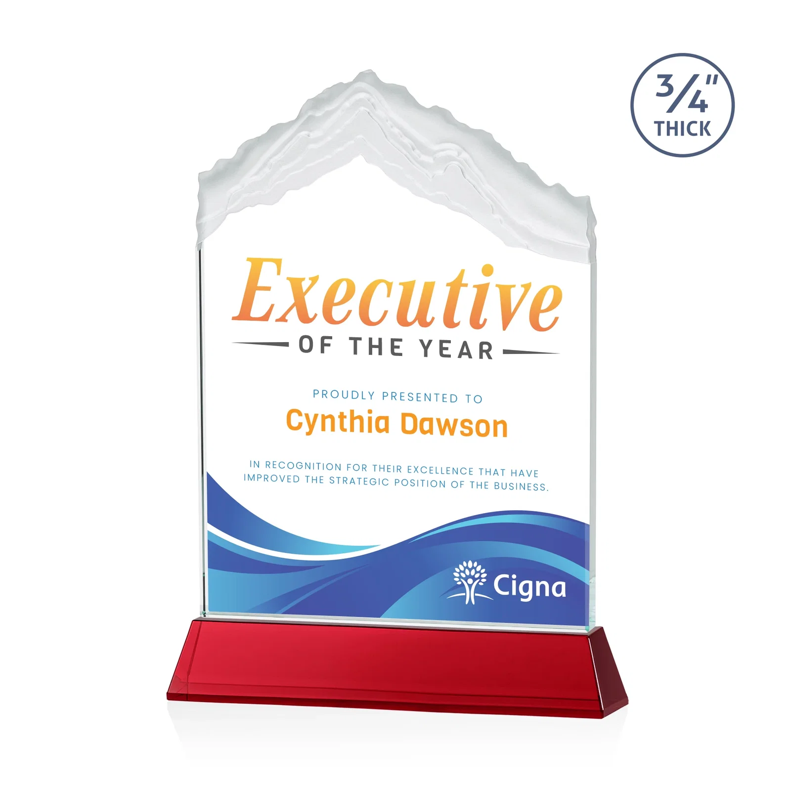 Custom printed Starfire Crystal Mountain Peak Award with Second Etch Option, awards for safety achievement programs