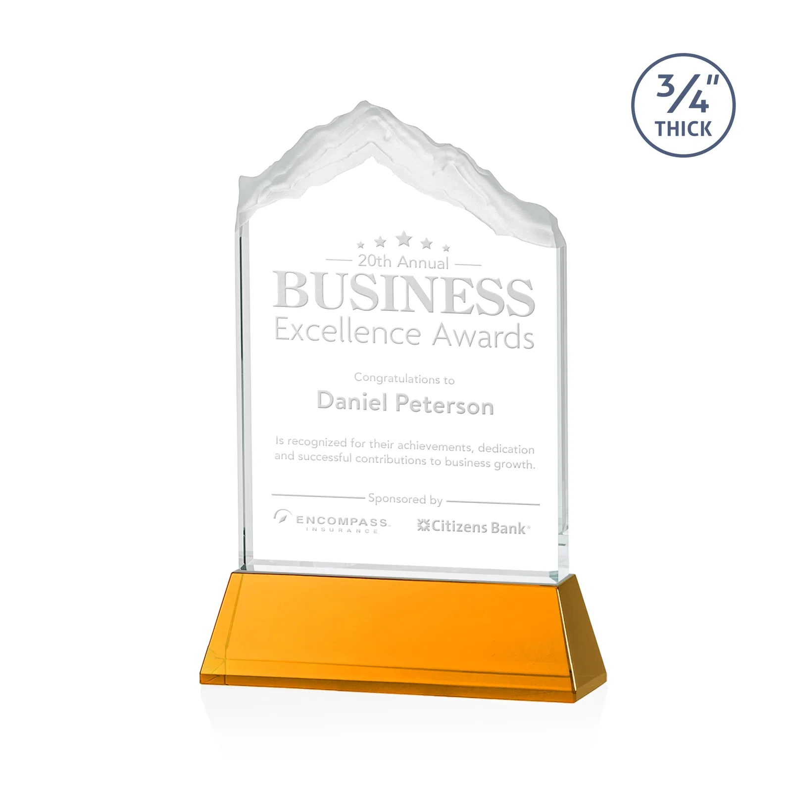 Custom Starfire Crystal Mountain Peak Award with Second Etch Option, awards for donor appreciation