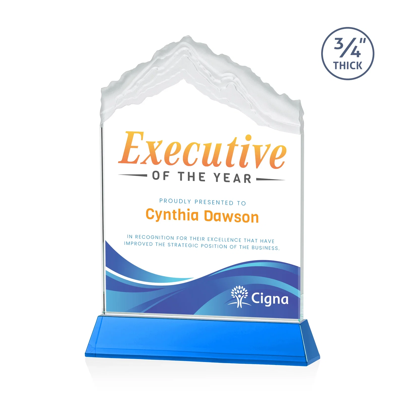 Customized Starfire Crystal Mountain Peak Award with Second Etch Option, awards for employee recognition