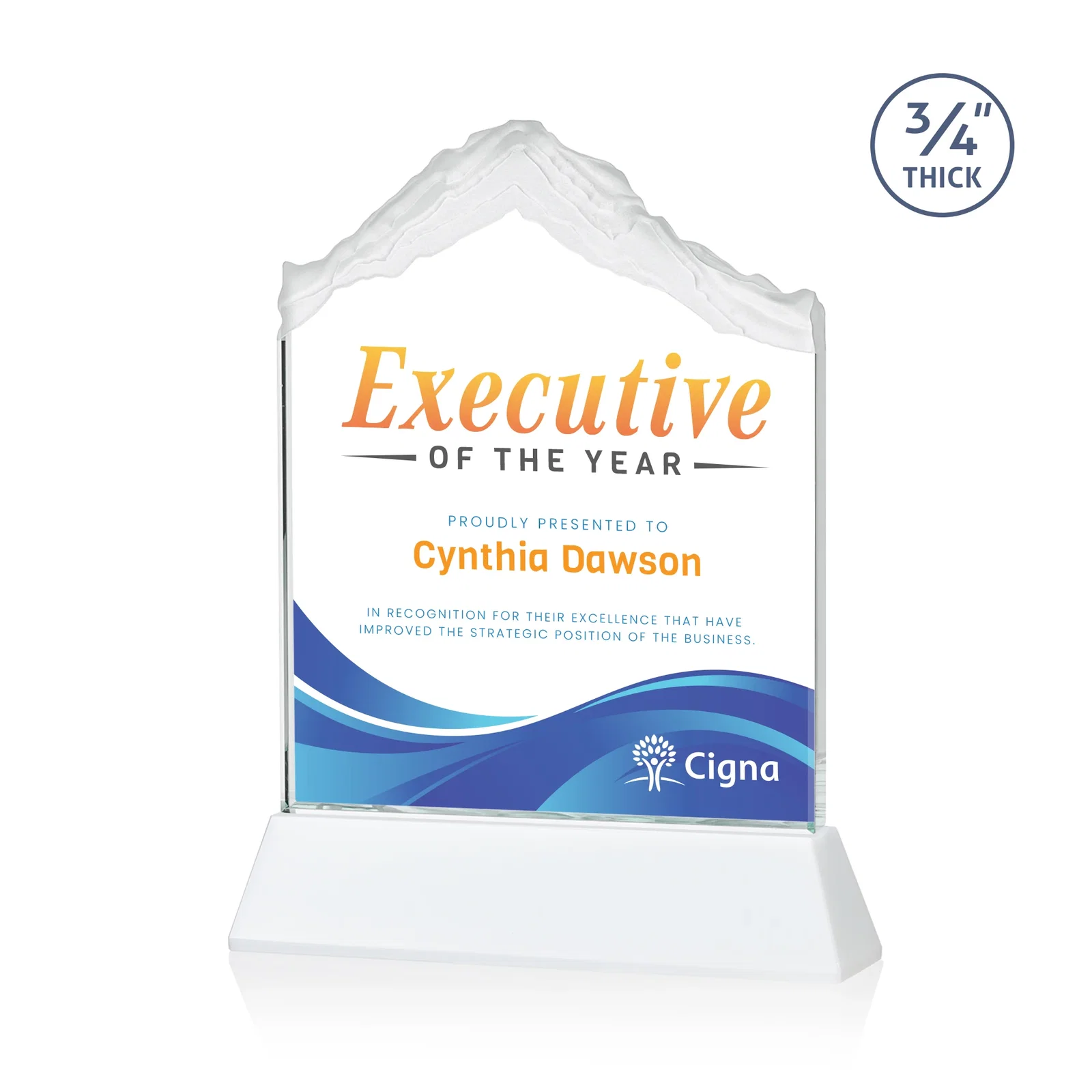 Customized Starfire Crystal Mountain Peak Award with Second Etch Option, awards for sales achievement awards