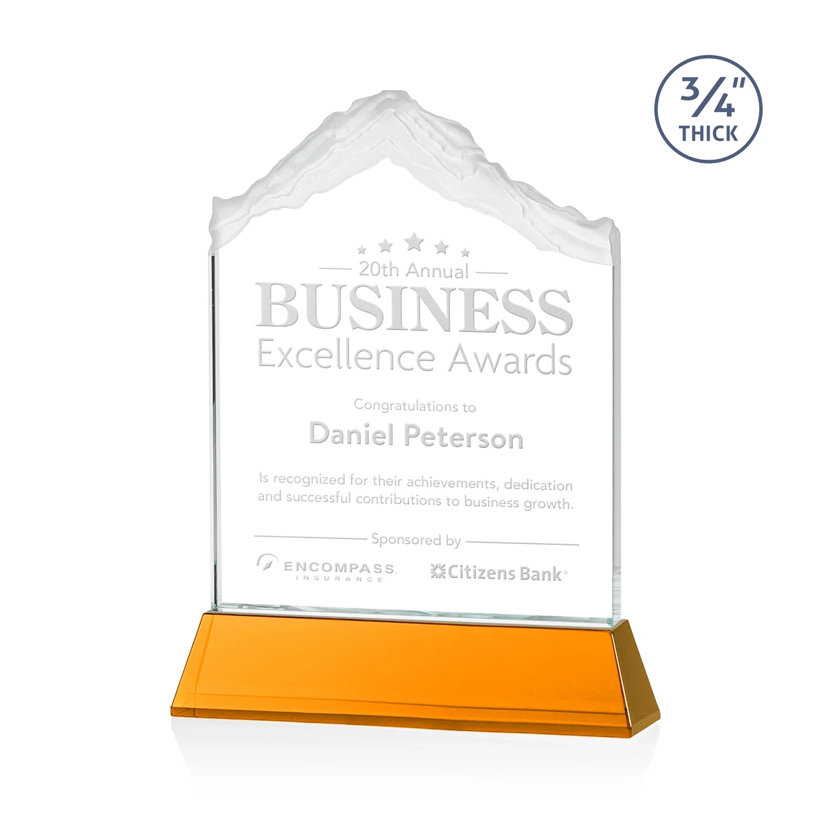 Custom Starfire Crystal Mountain Peak Award with Second Etch Option, awards for graduation ceremonies