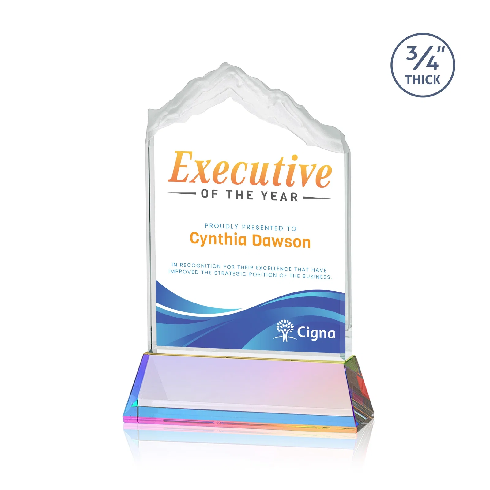 Customized Starfire Crystal Mountain Peak Award with Second Etch Option, awards for donor appreciation