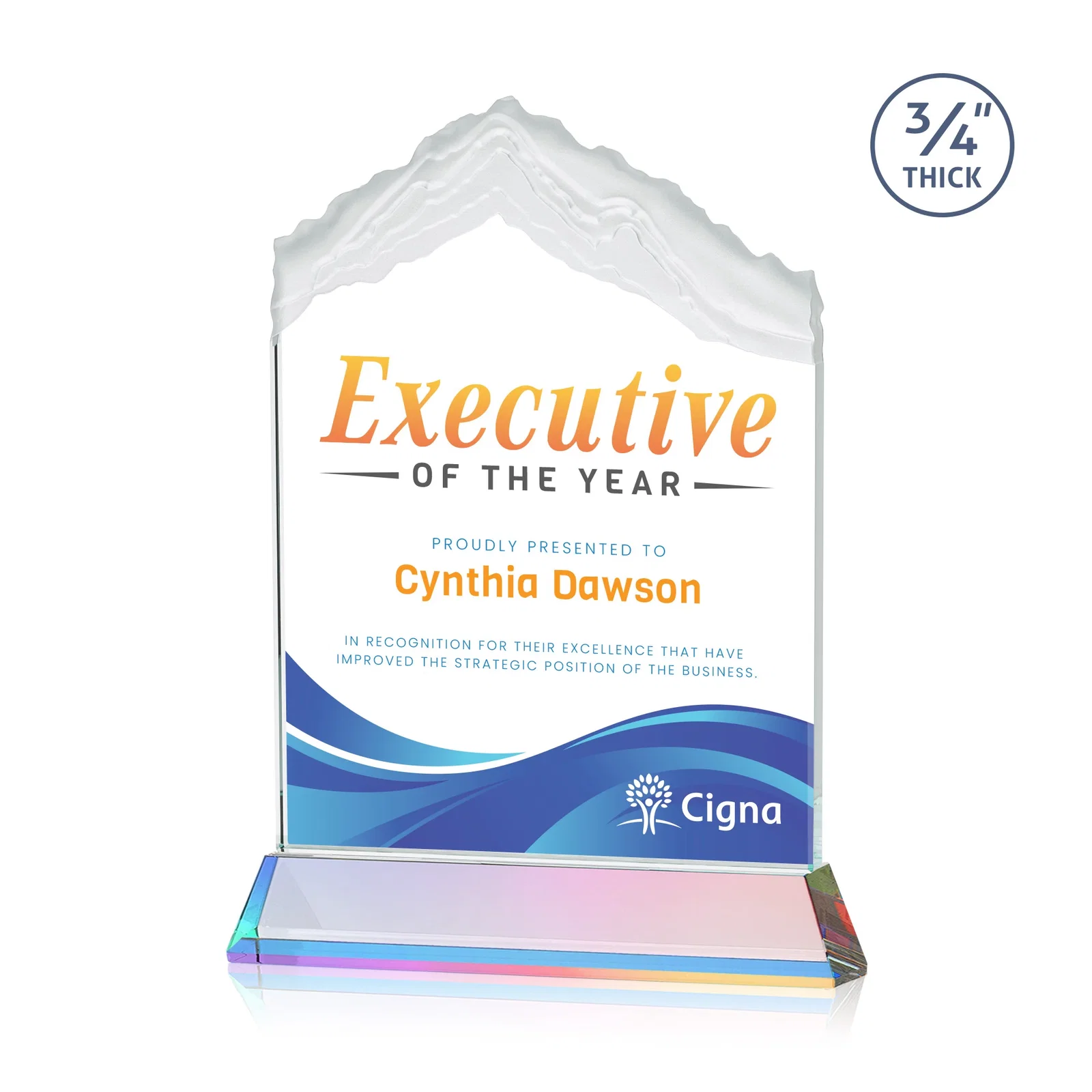 Customized Starfire Crystal Mountain Peak Award with Second Etch Option, awards for safety achievement programs