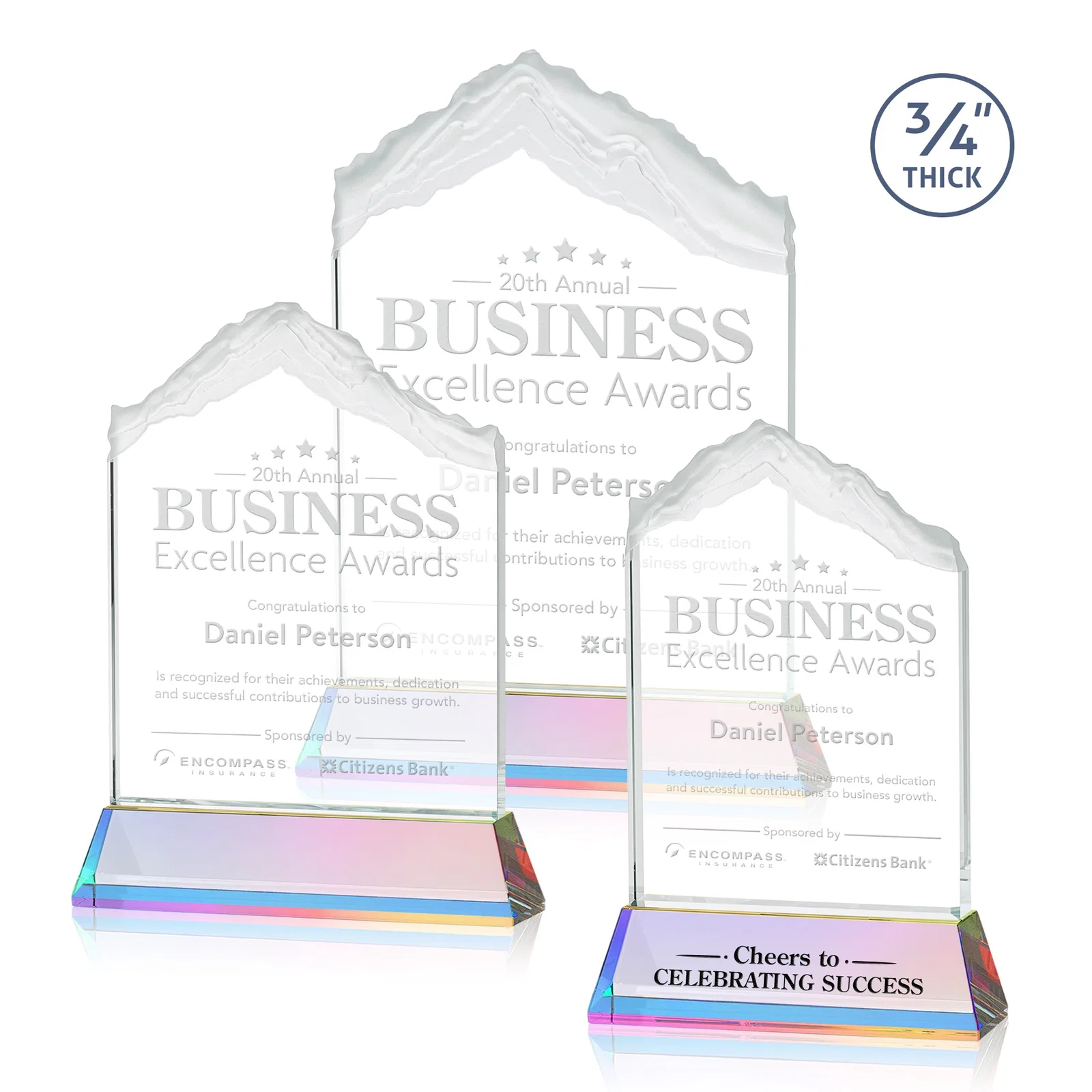 Customized Starfire Crystal Mountain Peak Award with Second Etch Option, awards for volunteer appreciation