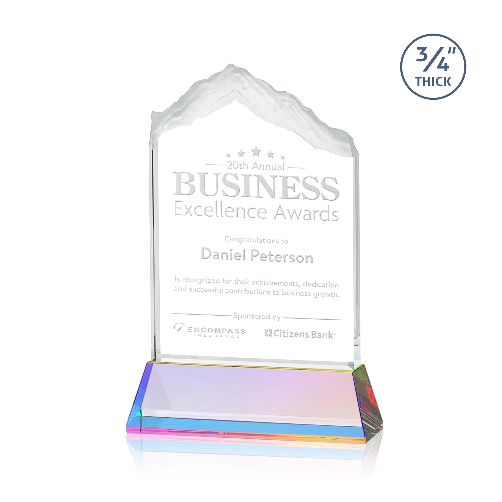 Customized Starfire Crystal Mountain Peak Award with Second Etch Option, awards for dealer and partner awards