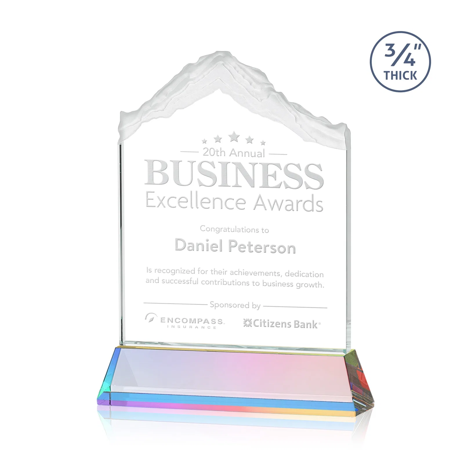 Customized Starfire Crystal Mountain Peak Award with Second Etch Option, awards for company anniversary events