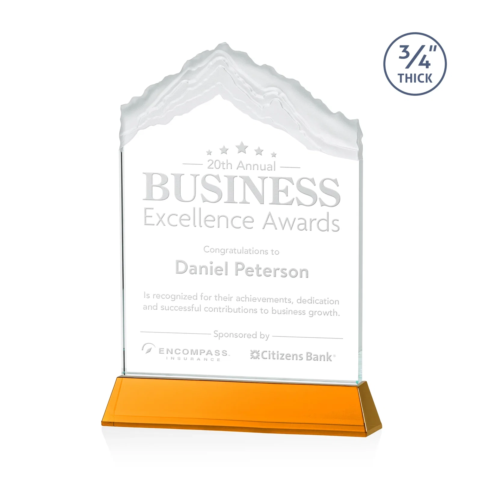 Custom Starfire Crystal Mountain Peak Award with Second Etch Option, awards for safety achievement programs
