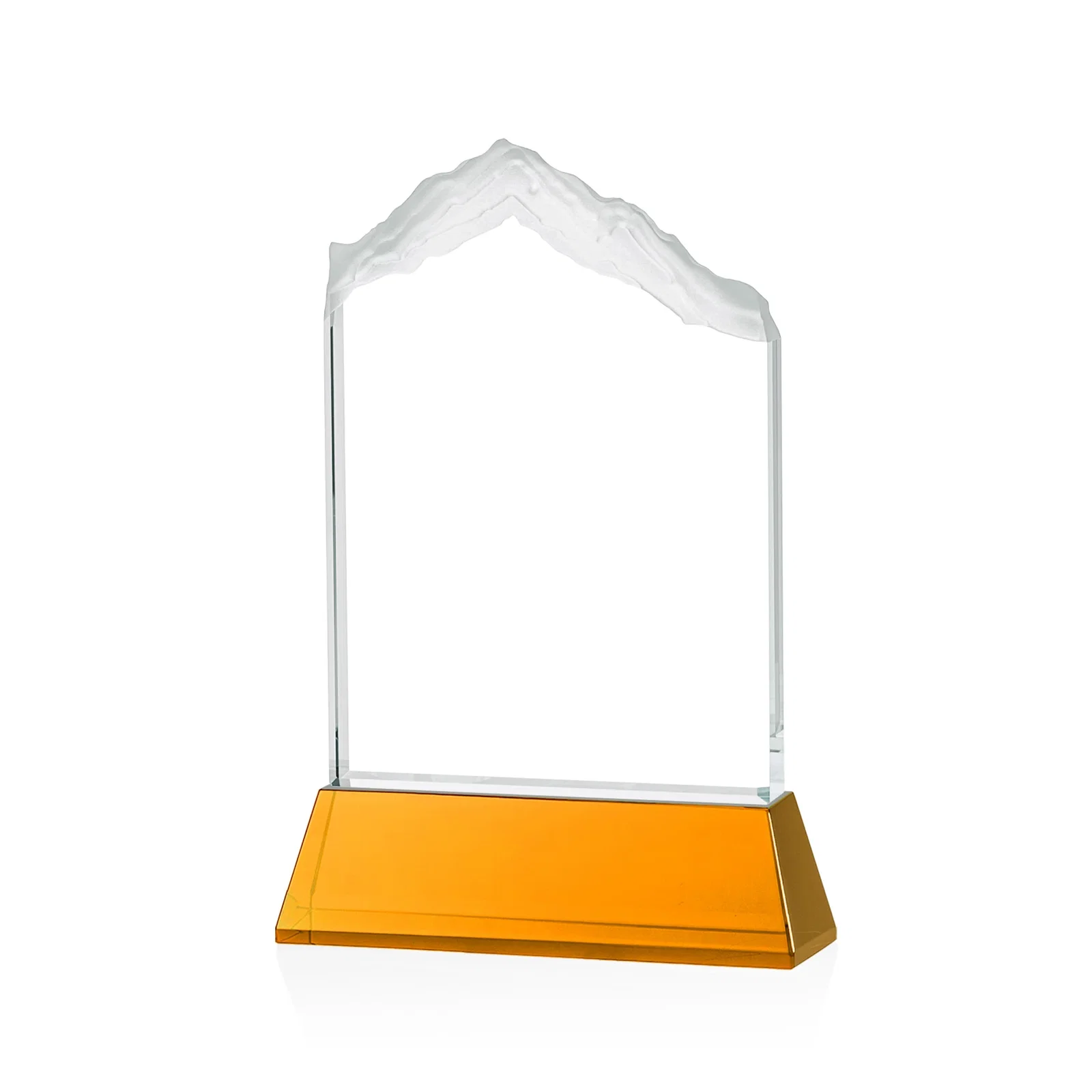 Custom engraved Starfire Crystal Mountain Peak Award with Second Etch Option, awards for retirement presentations