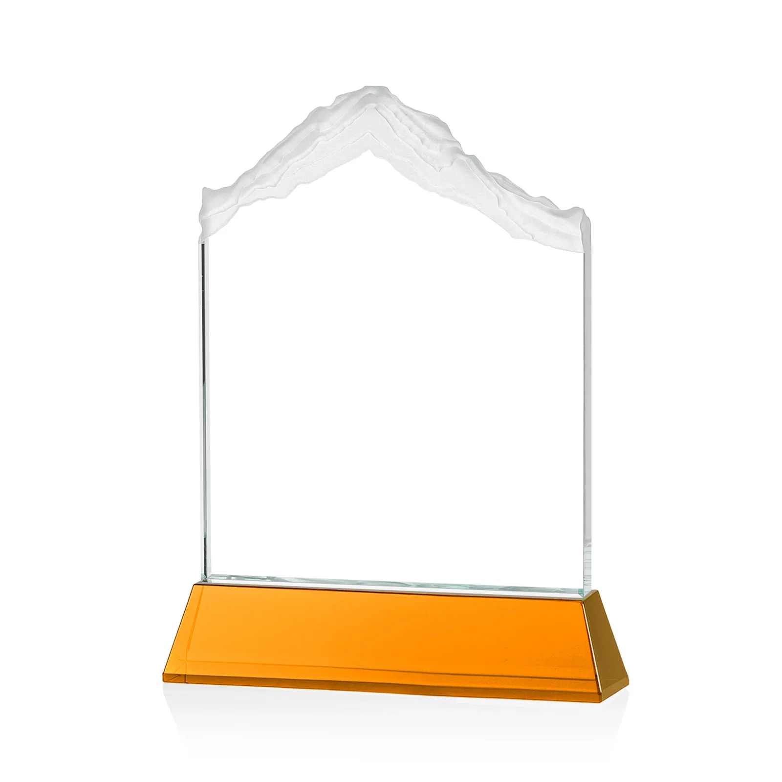 Custom engraved Starfire Crystal Mountain Peak Award with Second Etch Option, awards for team milestone celebrations