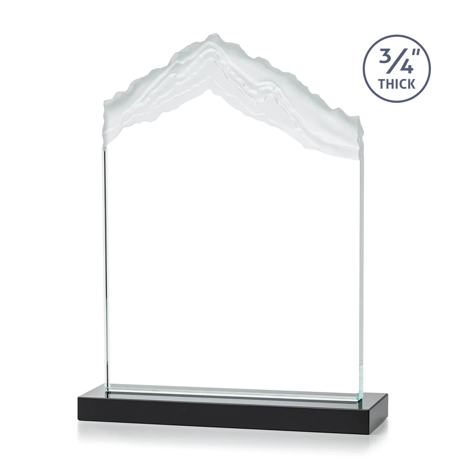Custom engraved Jade Glass Mountain Award With Dual Imprint Areas Per Size for company anniversary events