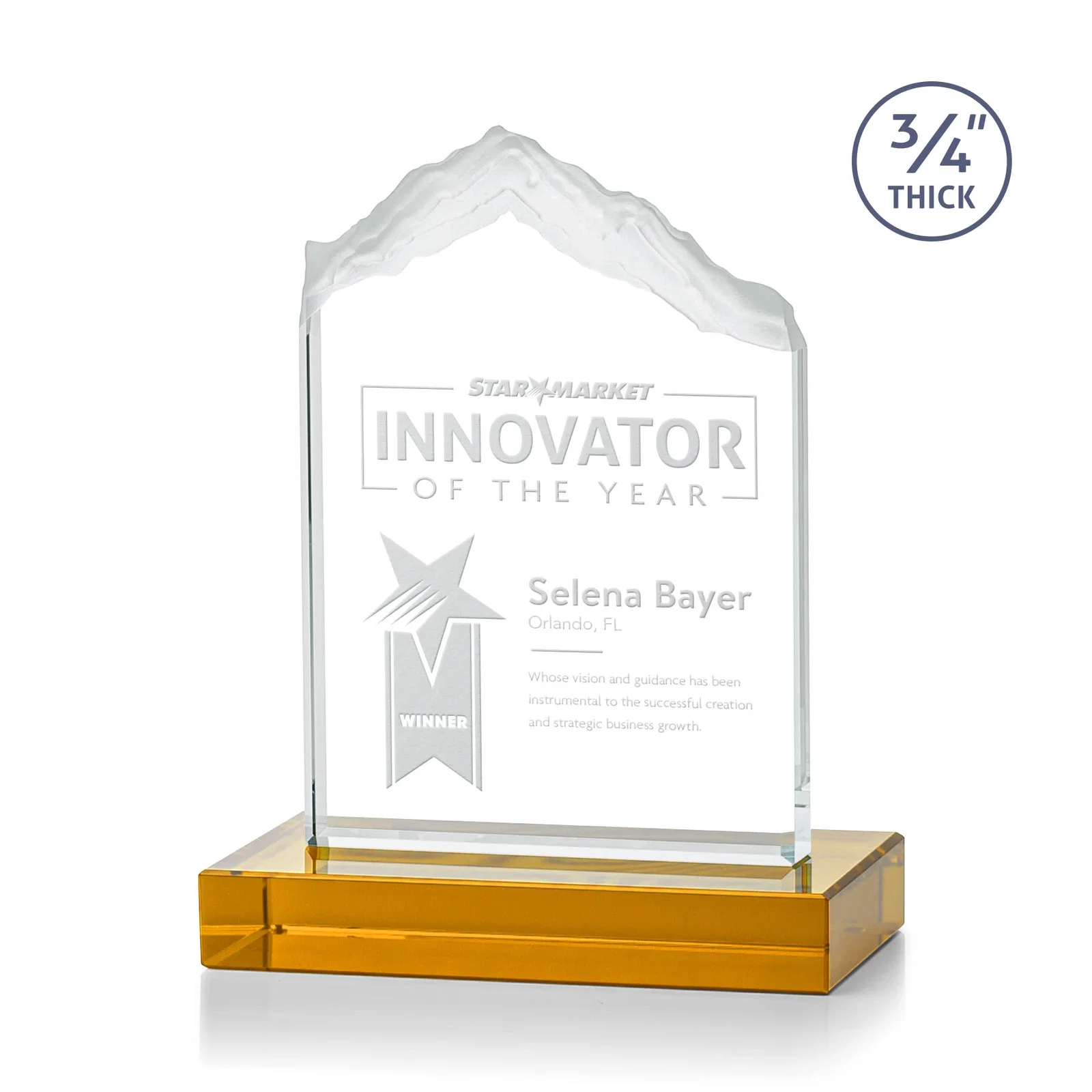 Custom Jade Glass Mountain Award With Dual Imprint Areas Per Size for dealer and partner awards