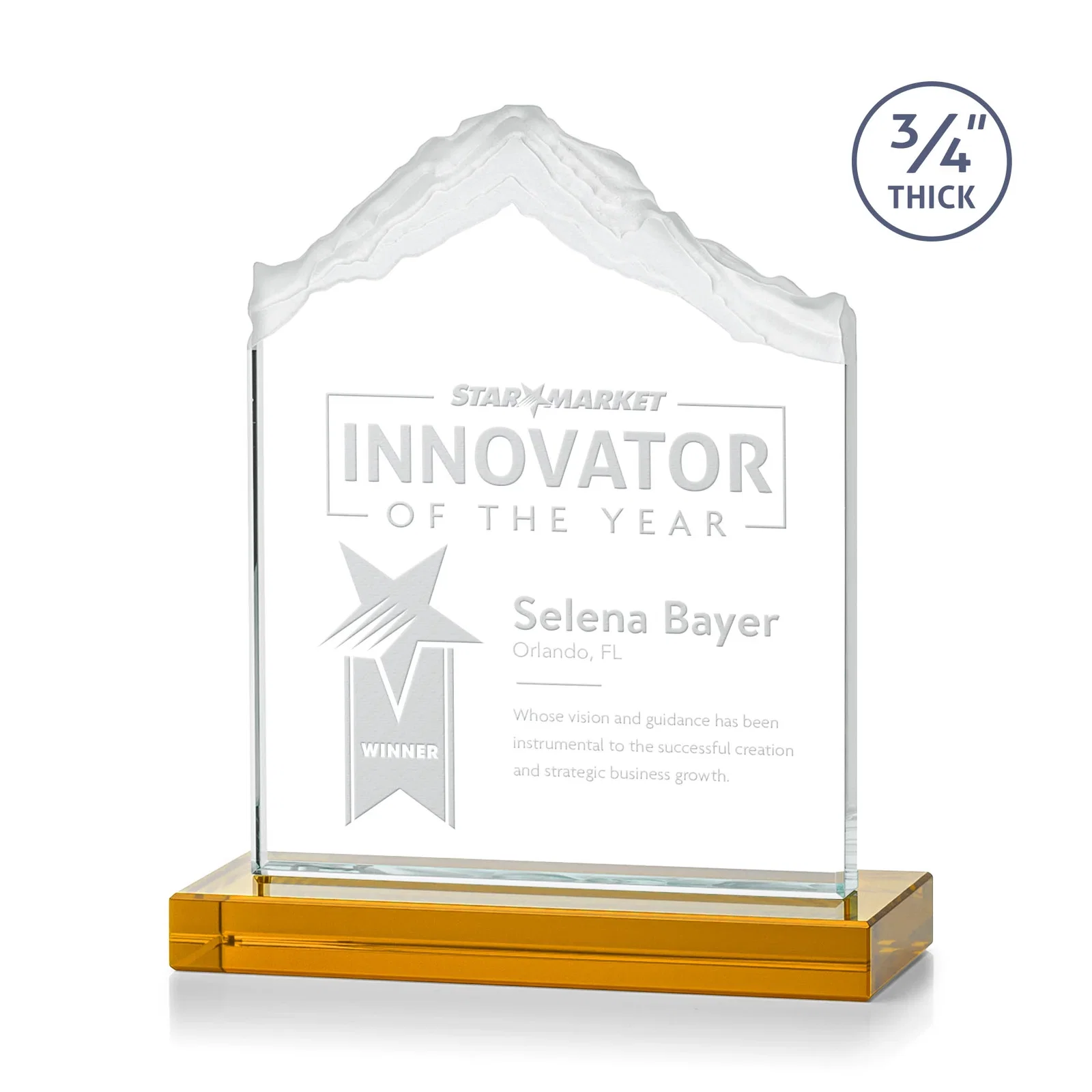 Custom Jade Glass Mountain Award With Dual Imprint Areas Per Size for company anniversary events