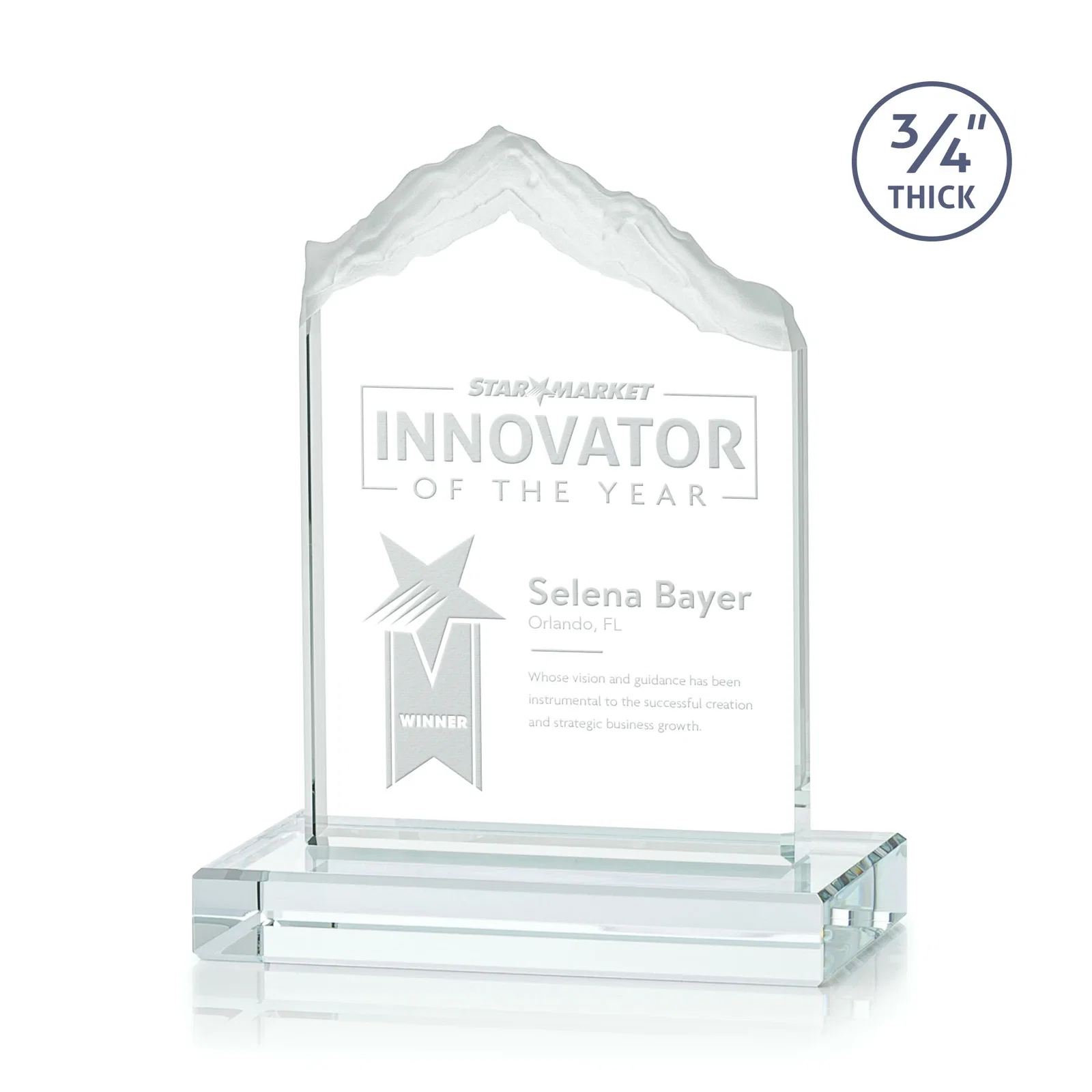 Custom Jade Glass Mountain Award With Dual Imprint Areas Per Size for corporate award ceremonies