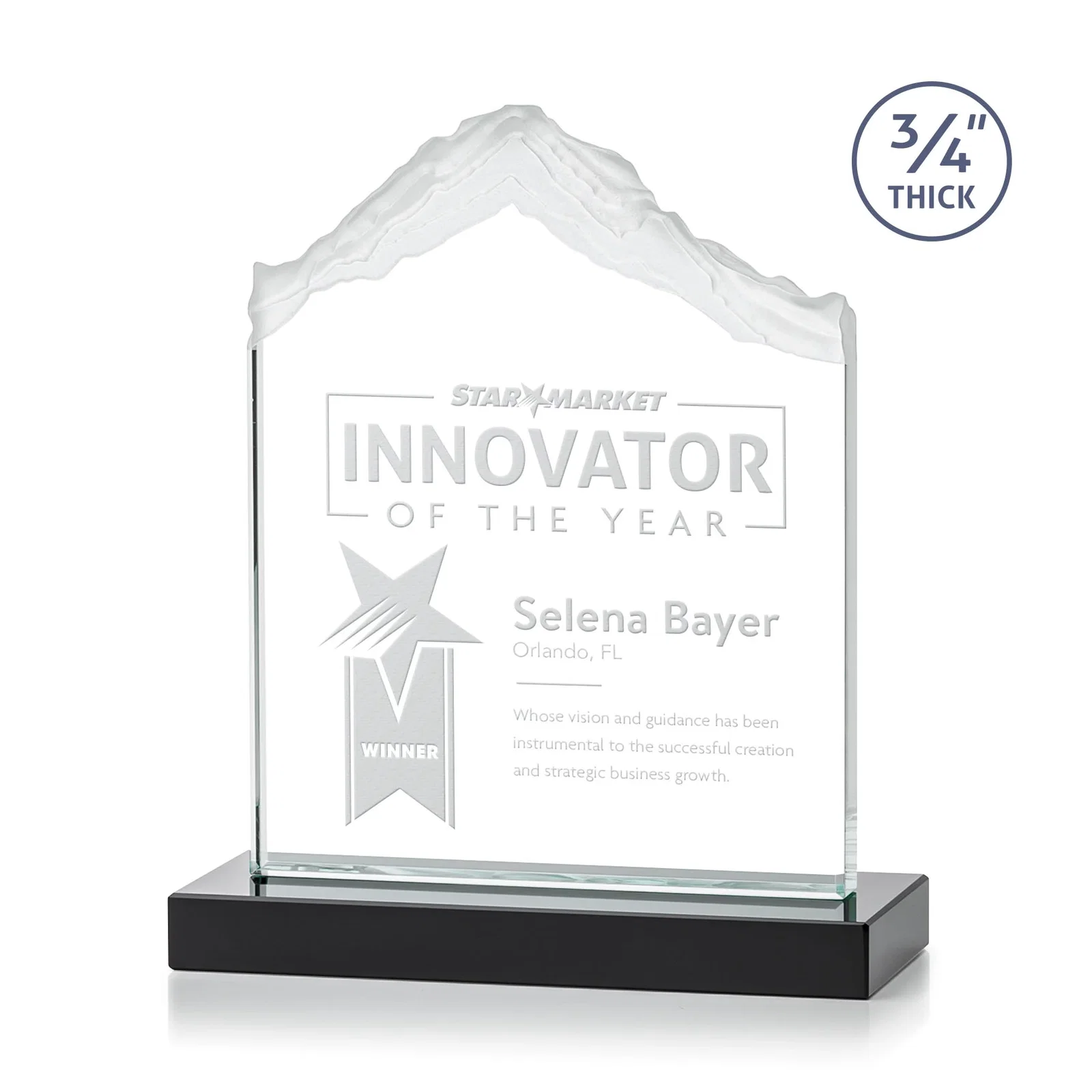 Personalized Jade Glass Mountain Award With Dual Imprint Areas Per Size for graduation ceremonies