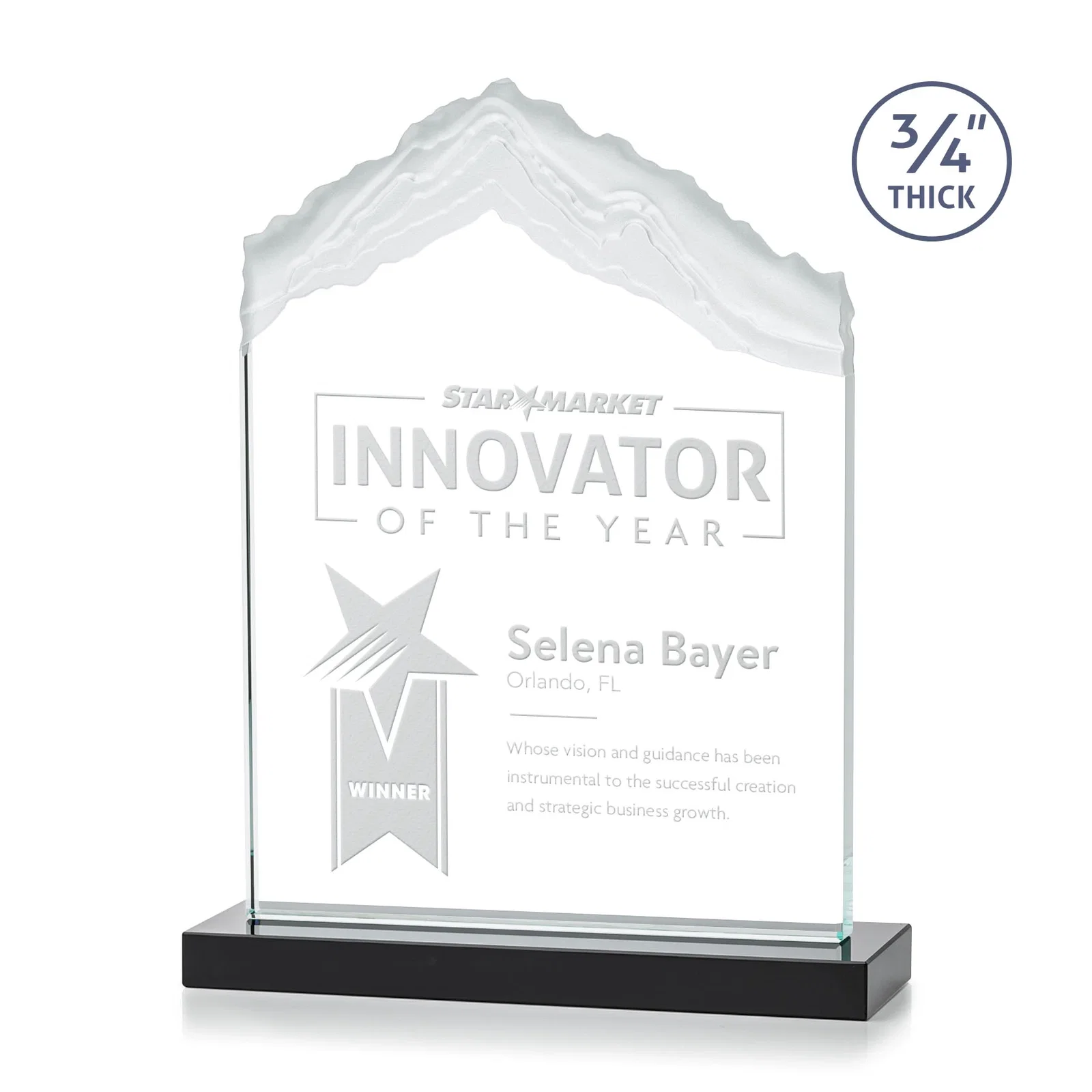 Personalized Jade Glass Mountain Award With Dual Imprint Areas Per Size for safety achievement programs