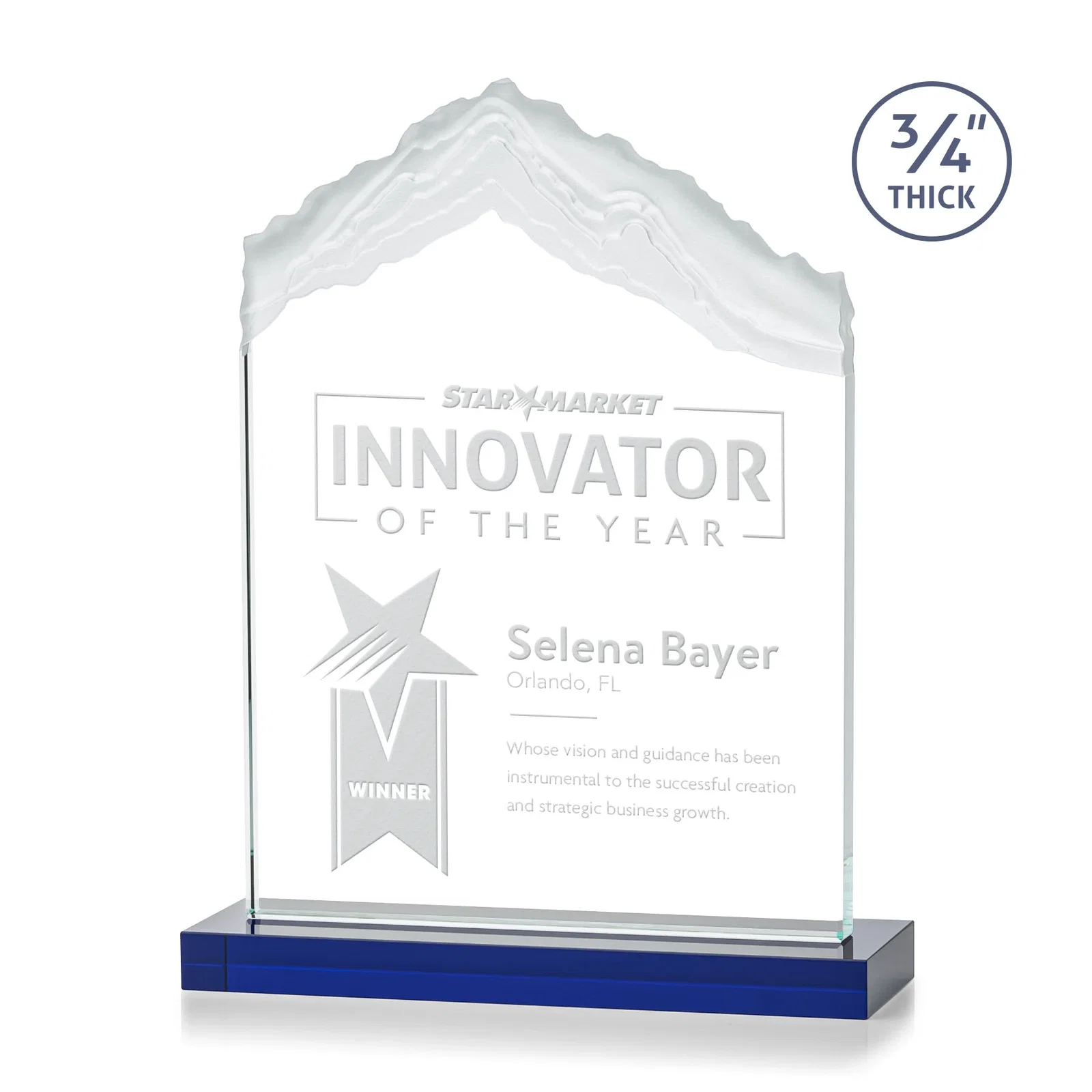 Promotional Jade Glass Mountain Award With Dual Imprint Areas Per Size for employee recognition