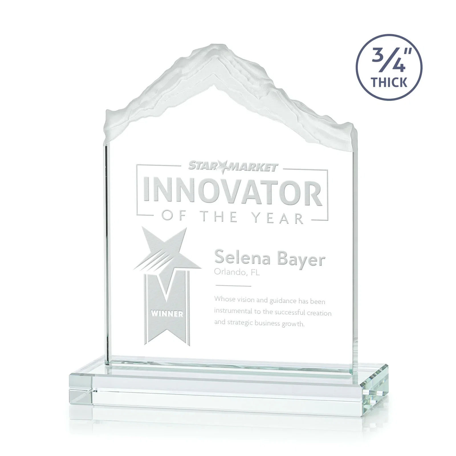 Custom Jade Glass Mountain Award With Dual Imprint Areas Per Size for service anniversary gifts
