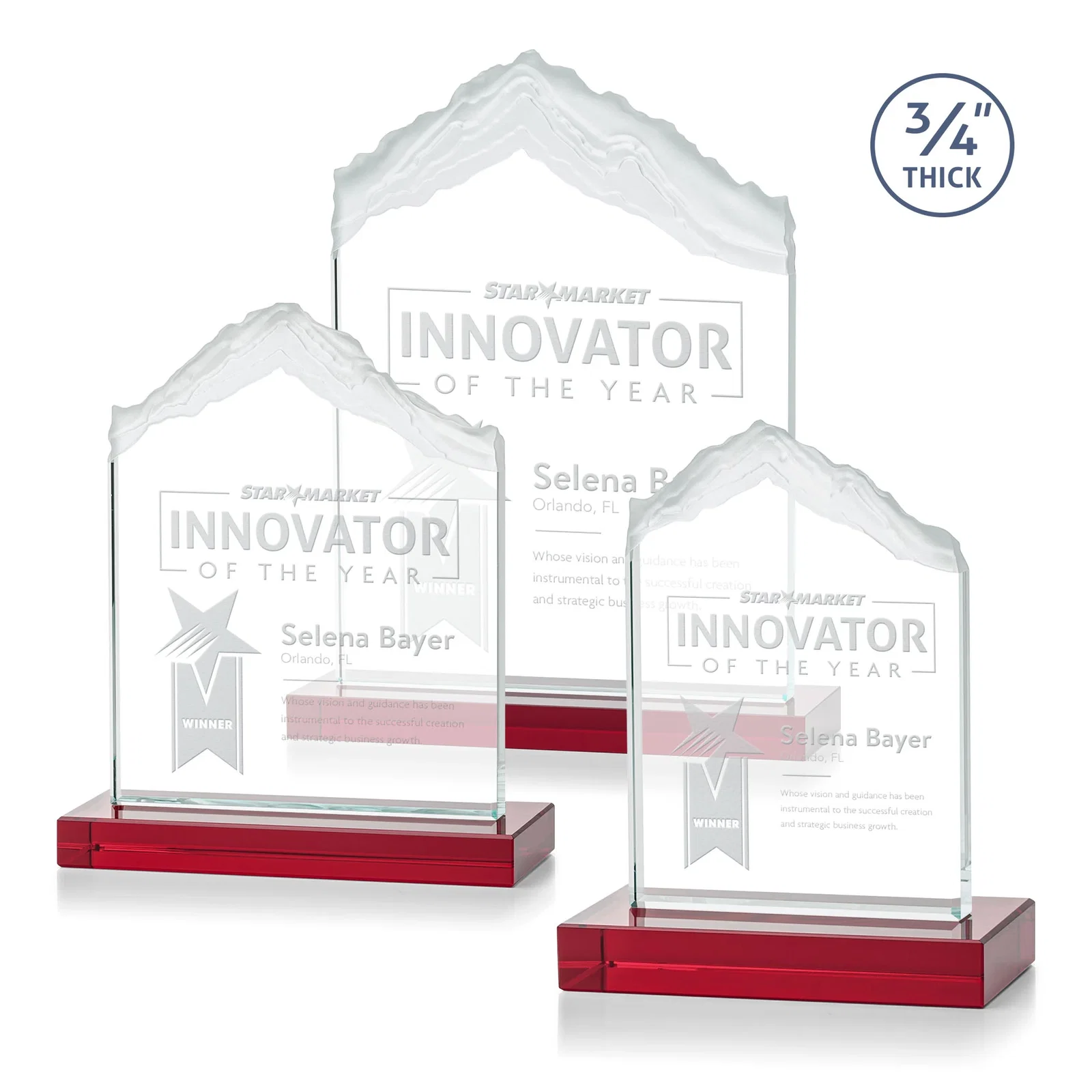 Promotional Jade Glass Mountain Award With Dual Imprint Areas Per Size for corporate award ceremonies