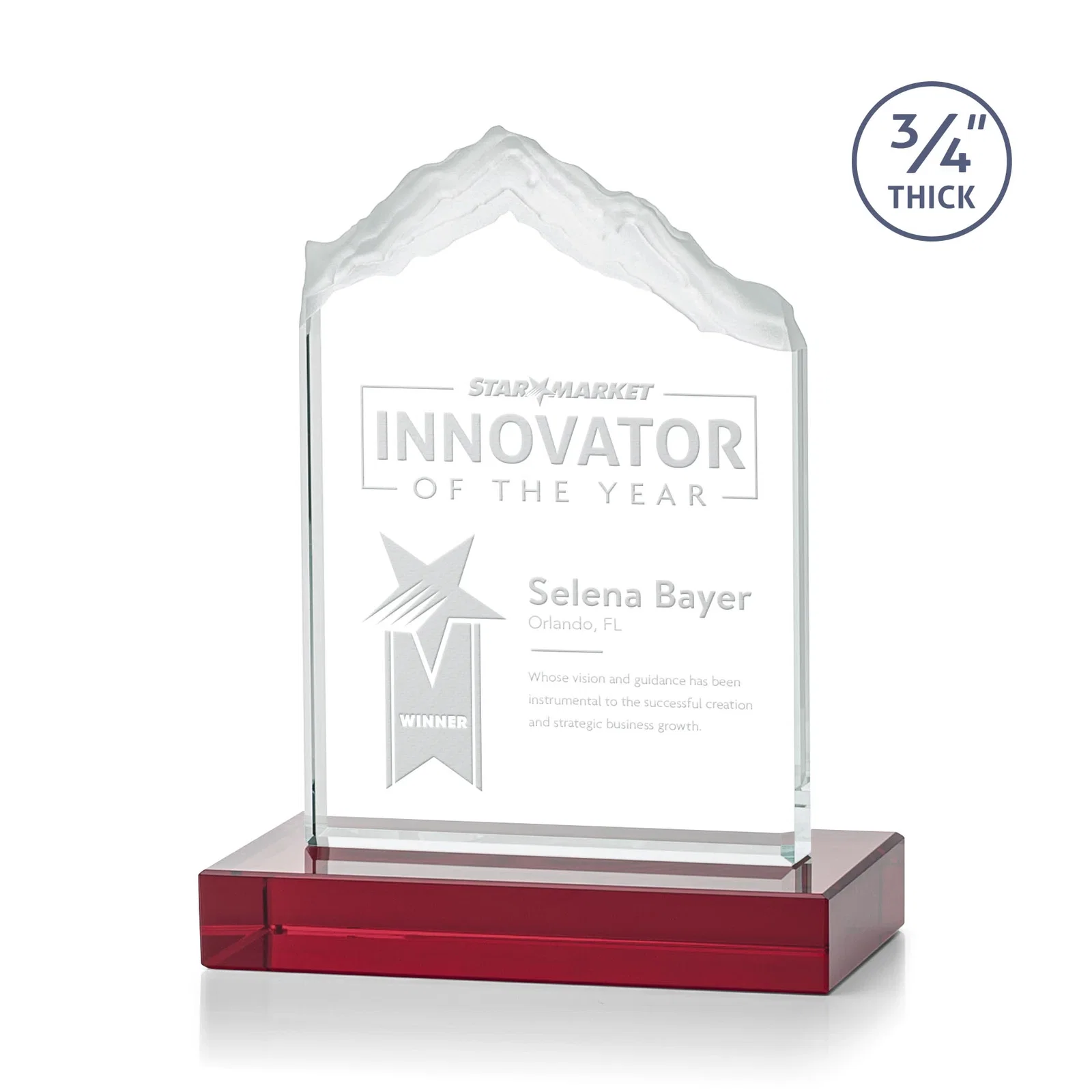 Promotional Jade Glass Mountain Award With Dual Imprint Areas Per Size for service anniversary gifts