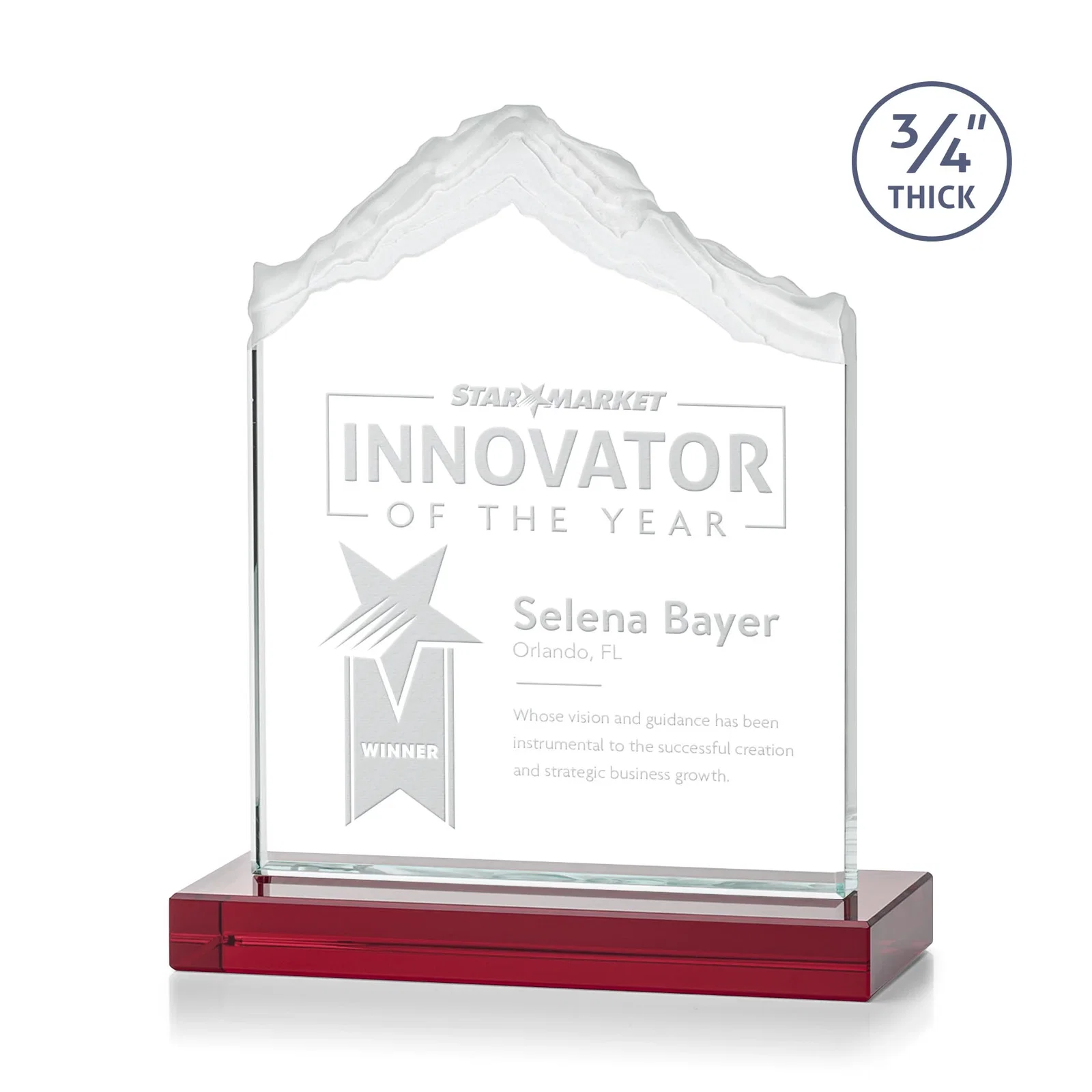 Promotional Jade Glass Mountain Award With Dual Imprint Areas Per Size for sales achievement awards