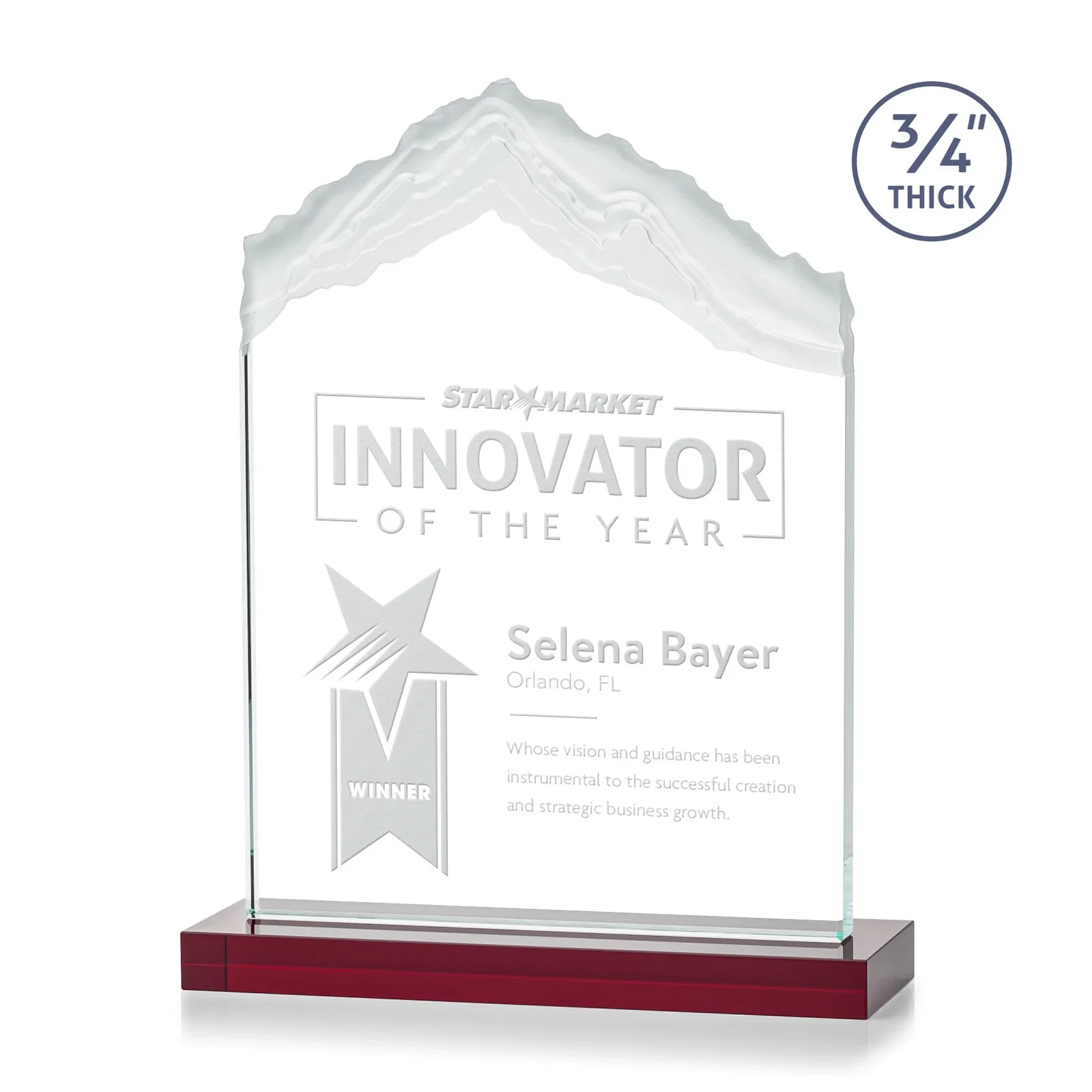 Promotional Jade Glass Mountain Award With Dual Imprint Areas Per Size for retirement presentations