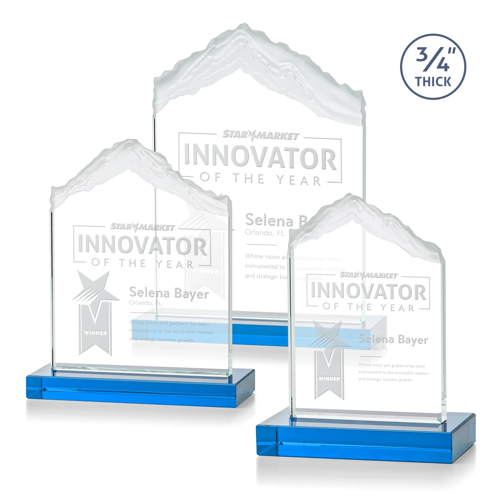 Promotional Jade Glass Mountain Award With Dual Imprint Areas Per Size for team milestone celebrations