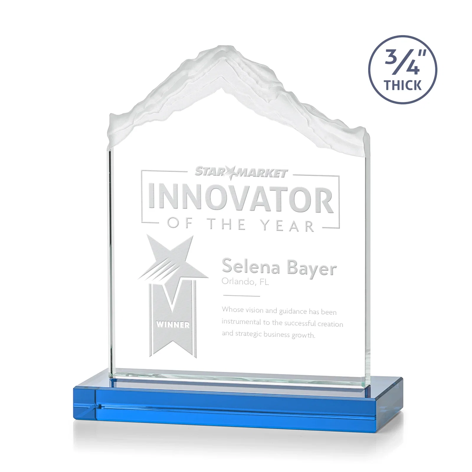Promotional Jade Glass Mountain Award With Dual Imprint Areas Per Size for graduation ceremonies
