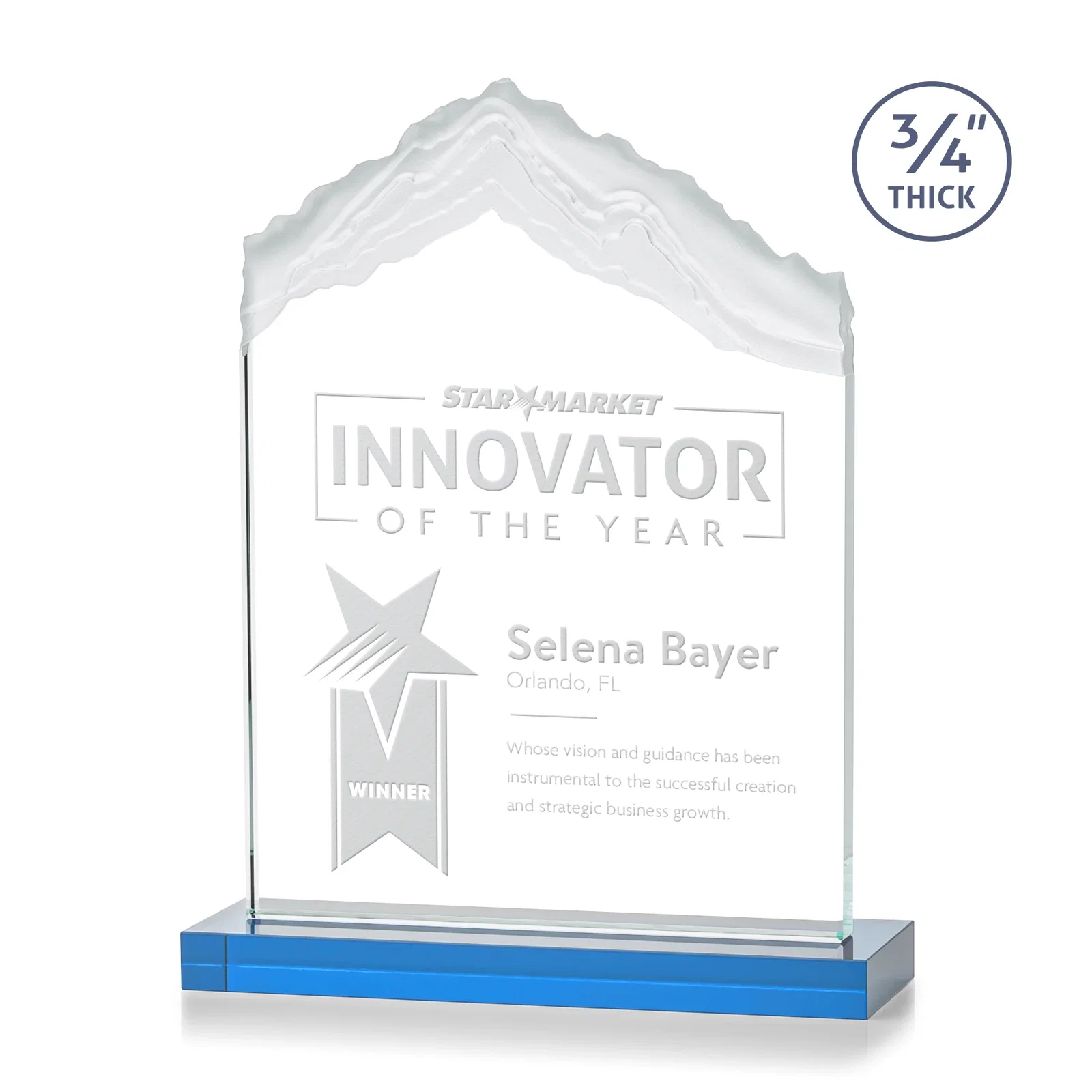 Promotional Jade Glass Mountain Award With Dual Imprint Areas Per Size for safety achievement programs