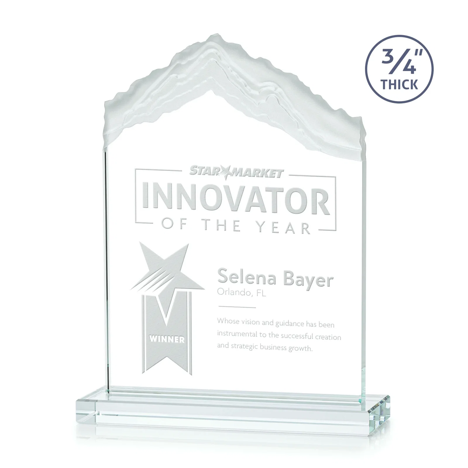 Custom Jade Glass Mountain Award With Dual Imprint Areas Per Size for sales achievement awards