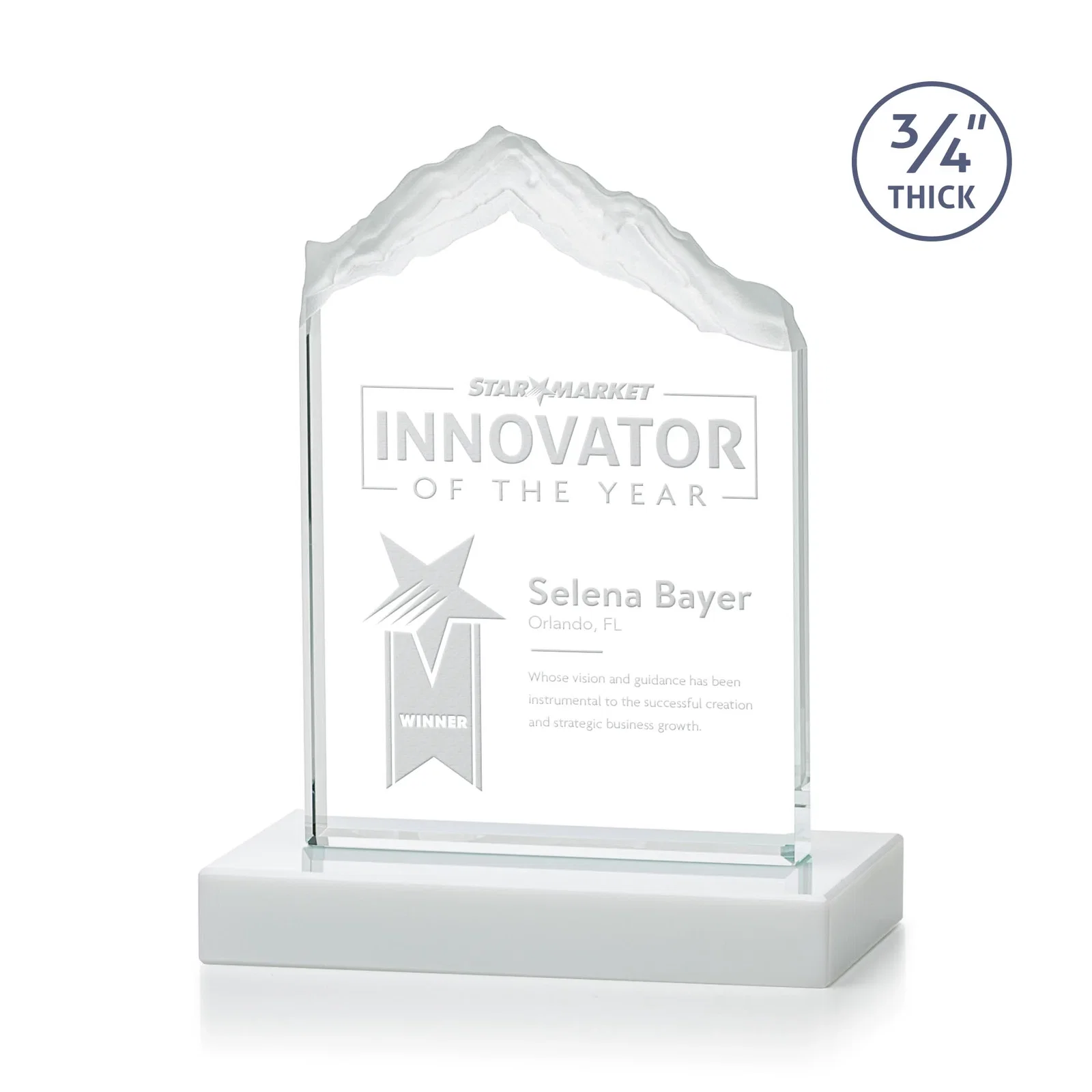 Promotional Jade Glass Mountain Award With Dual Imprint Areas Per Size for dealer and partner awards