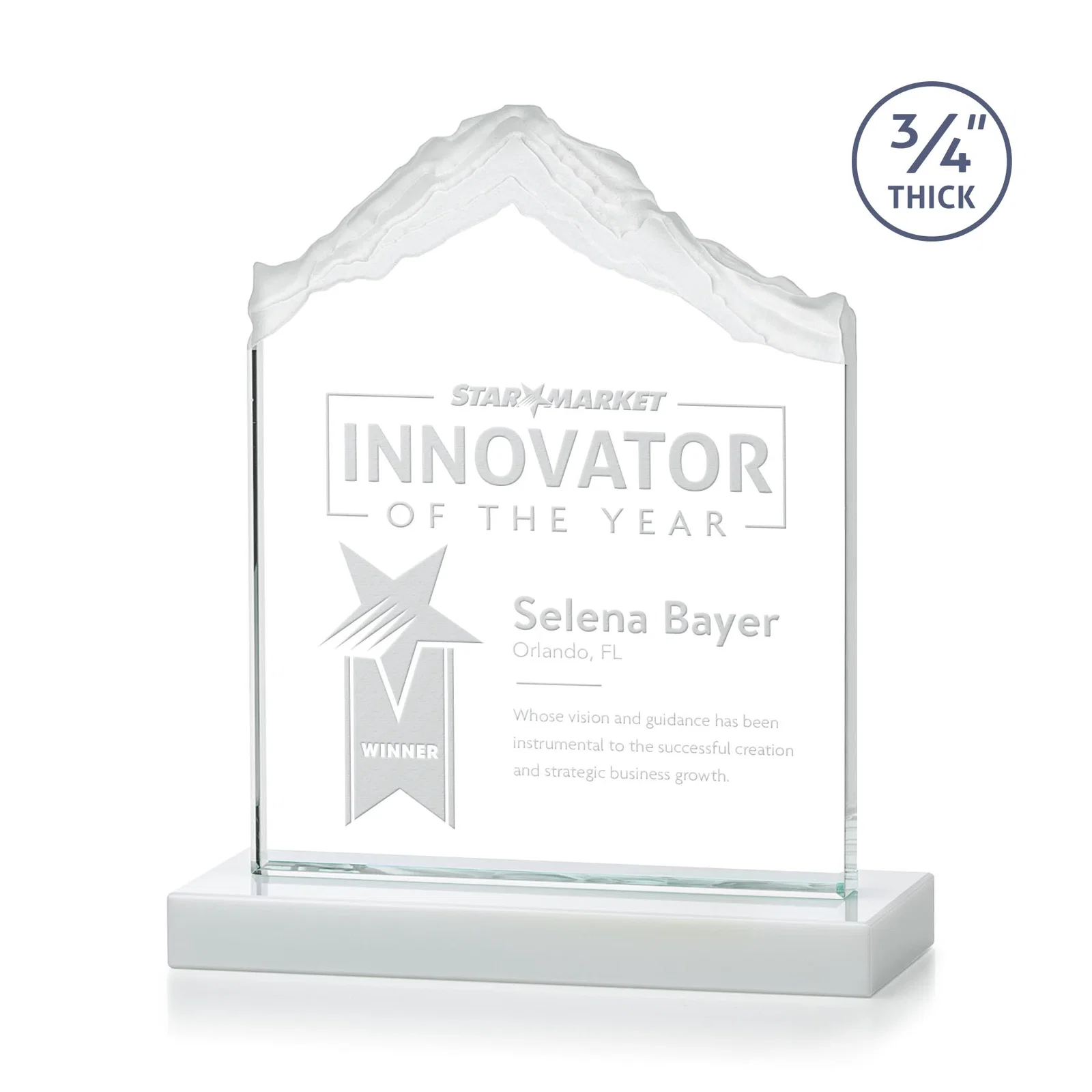 Promotional Jade Glass Mountain Award With Dual Imprint Areas Per Size for company anniversary events