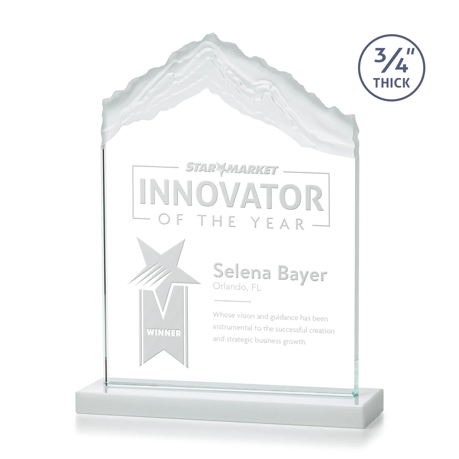 Branded Jade Glass Mountain Award With Dual Imprint Areas Per Size for employee recognition