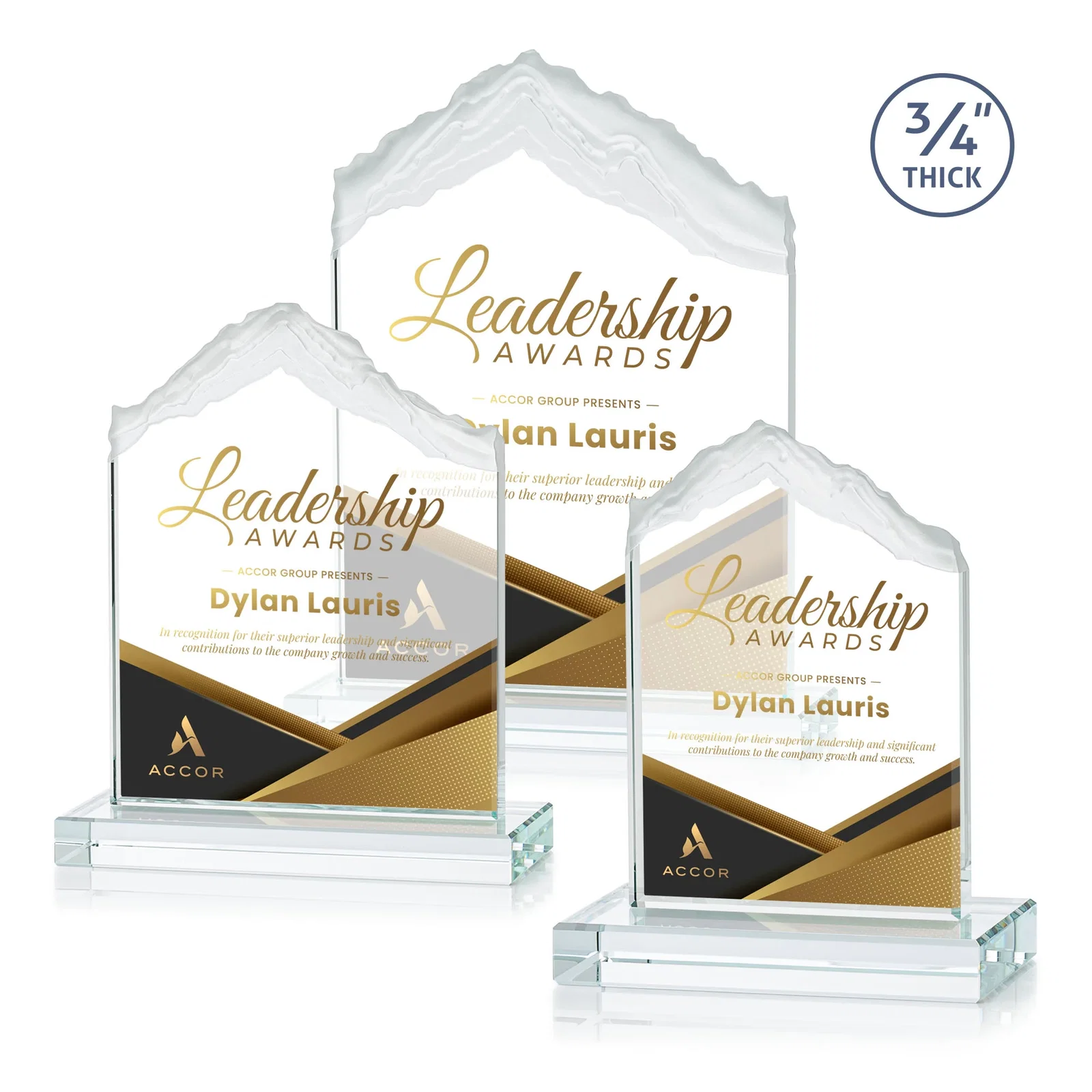 Branded Jade Glass Mountain Award With Dual Imprint Areas Per Size for corporate award ceremonies