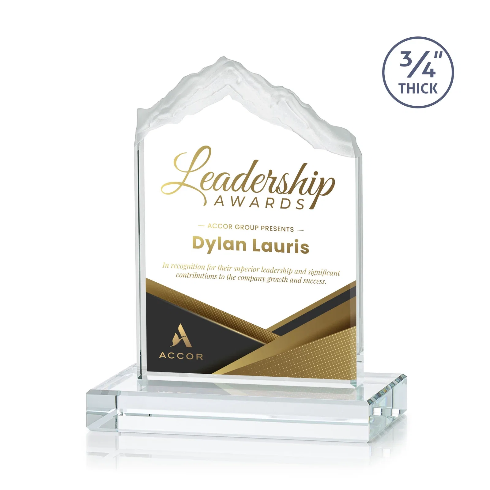 Branded Jade Glass Mountain Award With Dual Imprint Areas Per Size for service anniversary gifts