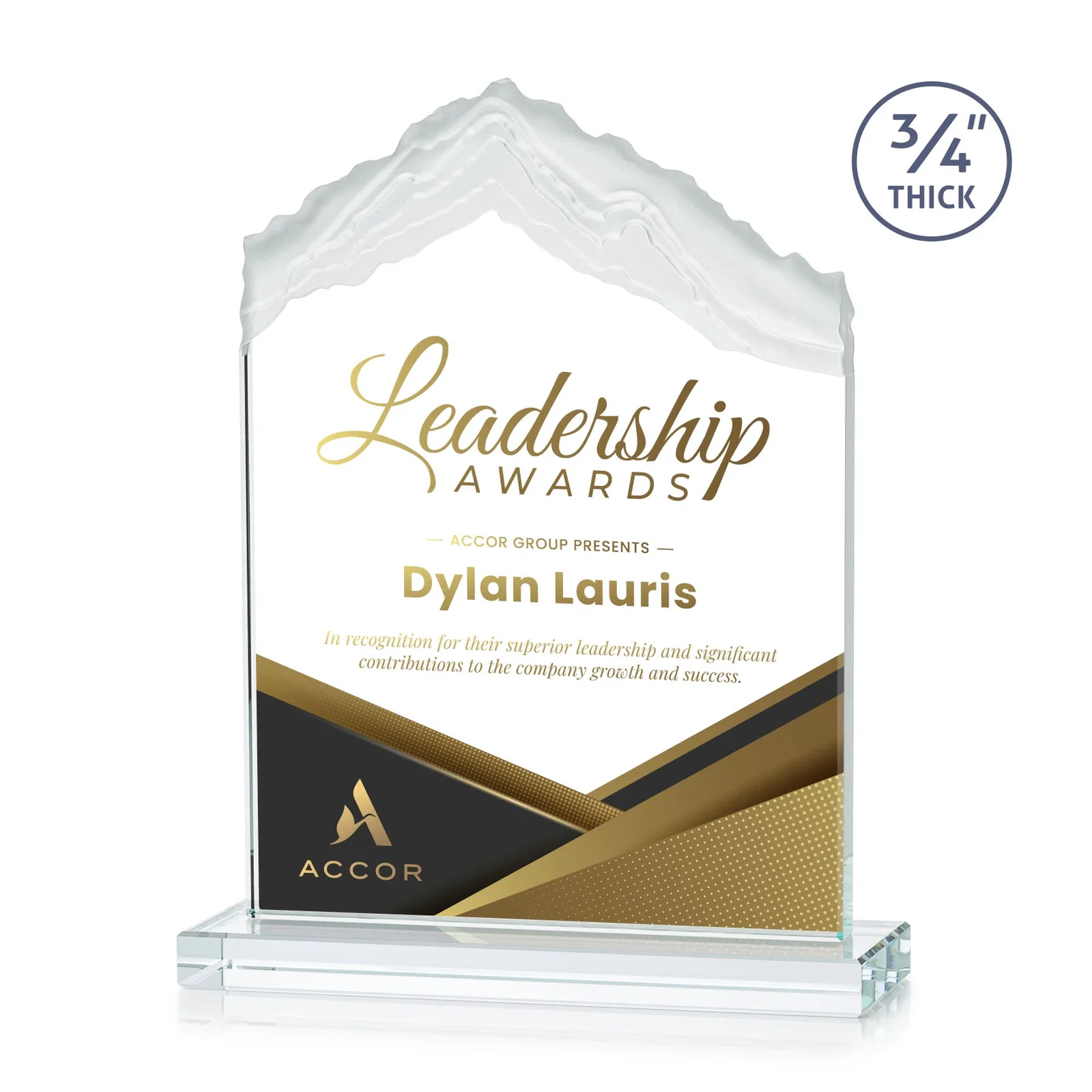 Branded Jade Glass Mountain Award With Dual Imprint Areas Per Size for retirement presentations