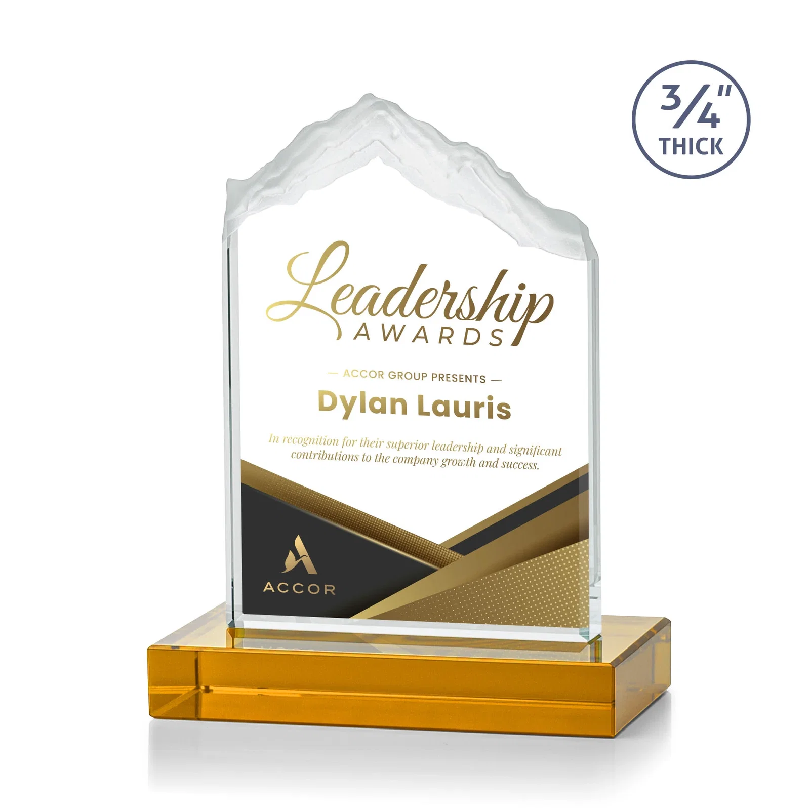 Branded Jade Glass Mountain Award With Dual Imprint Areas Per Size for donor appreciation