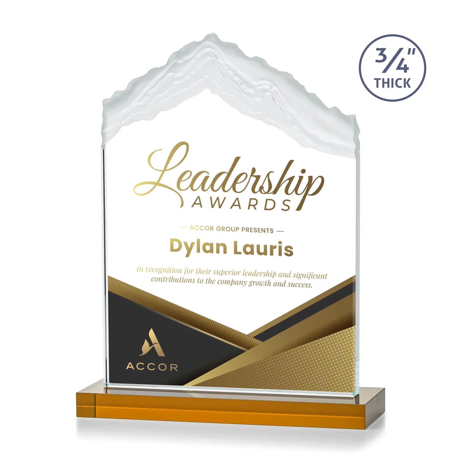 Branded Jade Glass Mountain Award With Dual Imprint Areas Per Size for safety achievement programs